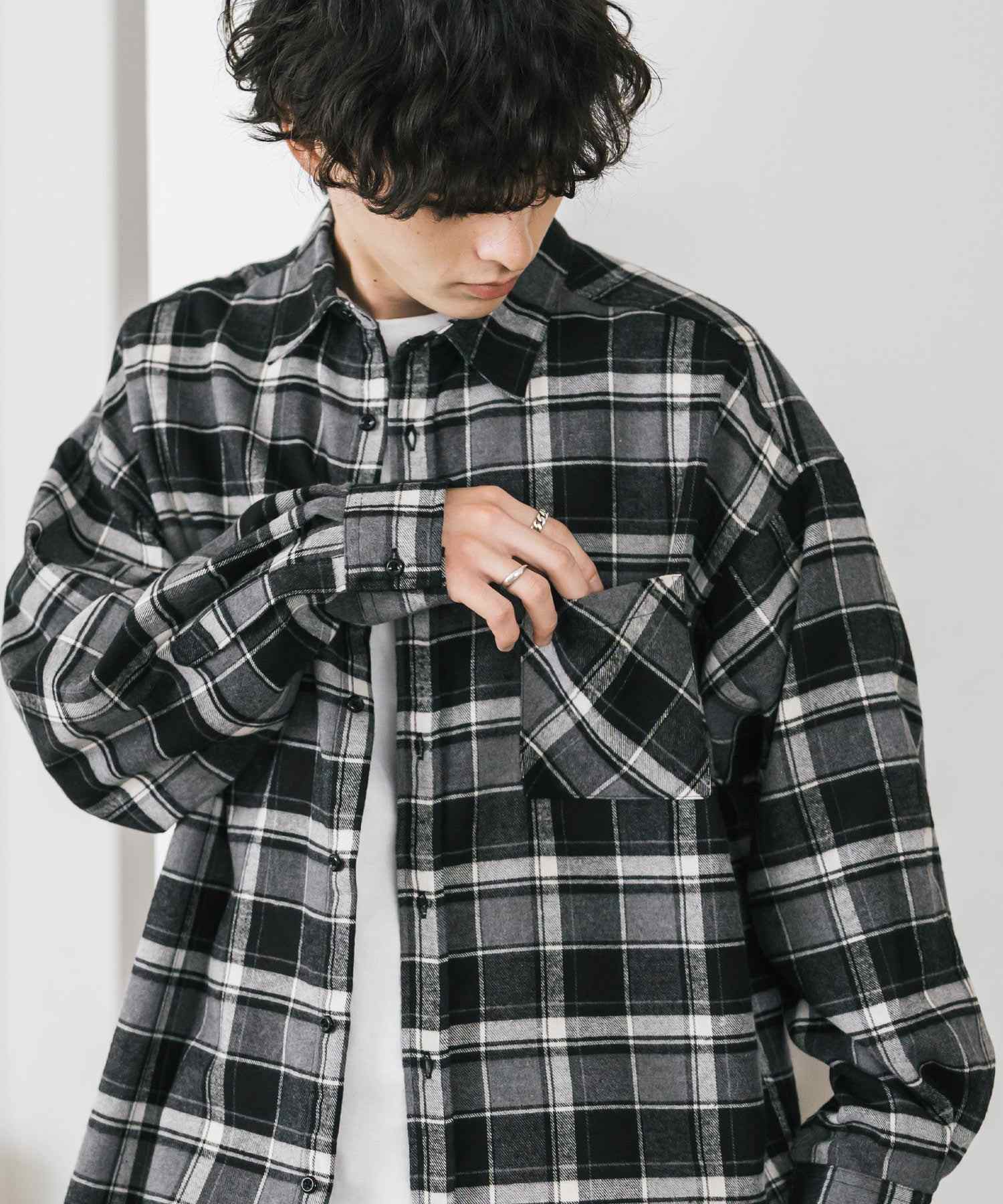 ロッキーモンロー Rocky Monroe チェックシャツ ネルシャツ 長袖 メンズ レディース レギュラーカラー 無地 オンブレ オーバーサイズ ヴィンテージ アメカジ レトロ 新色追加 14534 (アイボリー) アイボリー