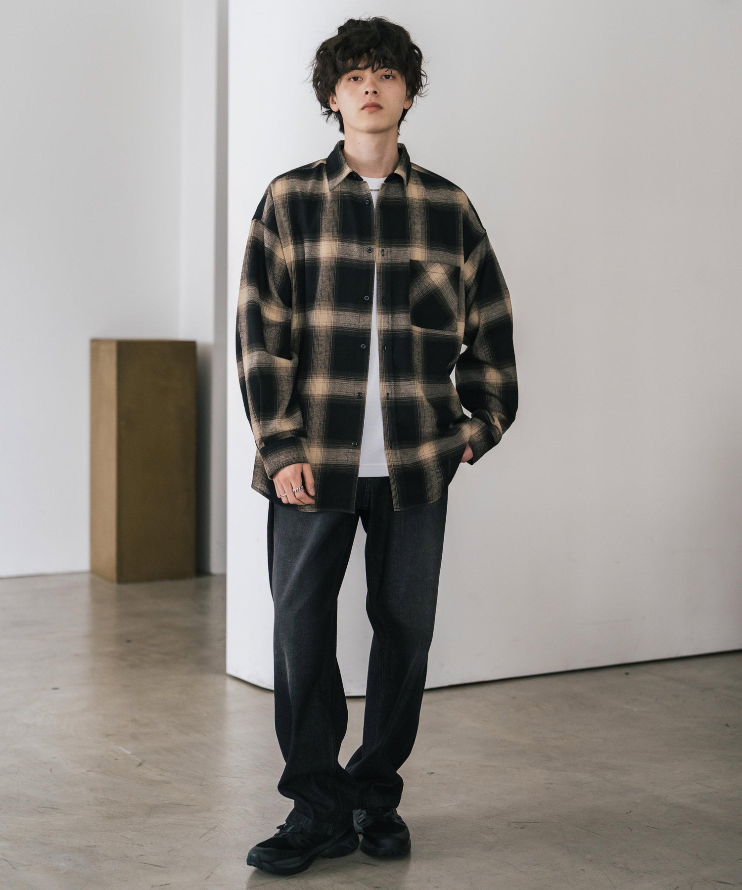 ロッキーモンロー Rocky Monroe チェックシャツ ネルシャツ 長袖 メンズ レディース レギュラーカラー 無地 オンブレ オーバーサイズ ヴィンテージ アメカジ レトロ 新色追加 14534 (アイボリー) アイボリー