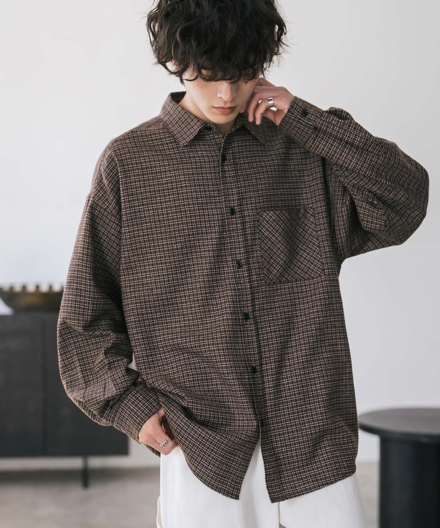 ロッキーモンロー Rocky Monroe チェックシャツ ネルシャツ 長袖 メンズ レディース レギュラーカラー 無地 オンブレ オーバーサイズ ヴィンテージ アメカジ レトロ 新色追加 14534 (ブラウンチェック) ブラウンチェック