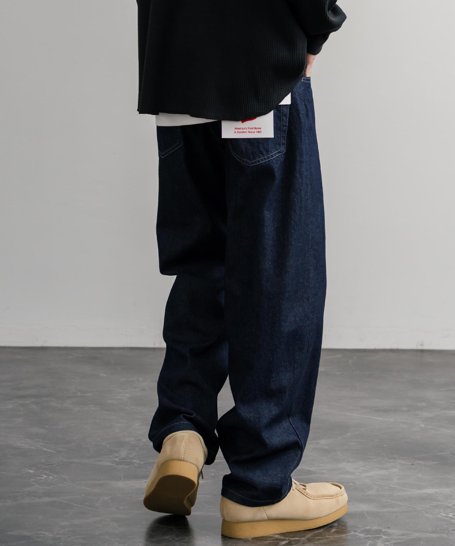 ロッキーモンロー Rocky Monroe ワイドパンツ デニム ジーンズ メンズ テーパード リラックス 5ポケット ヴィンテージ シンプル カジュアル ストリート ワーク 韓国 Hanes 15112 (71.ネイビー) 71.ネイビー