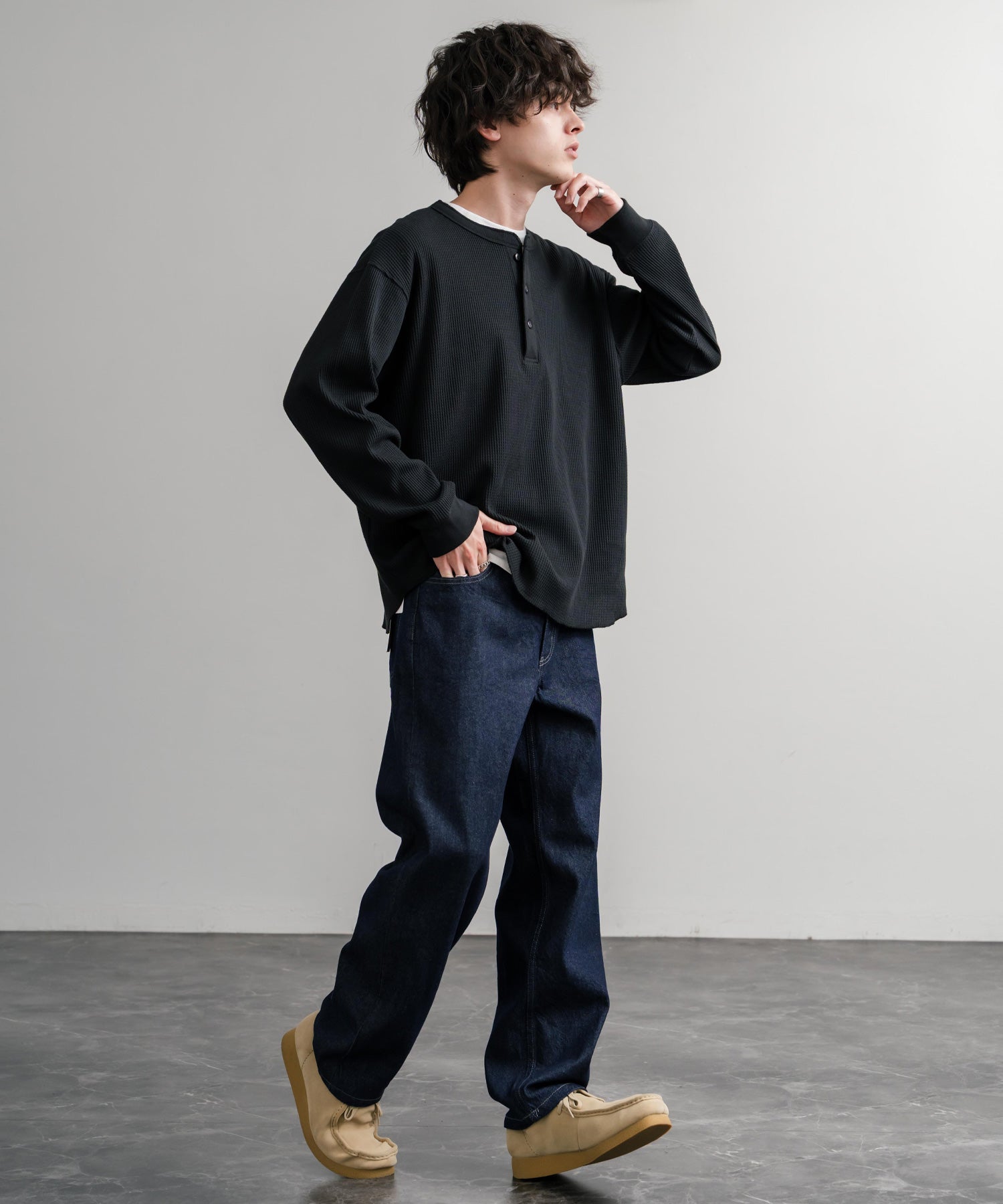 ロッキーモンロー Rocky Monroe ワイドパンツ デニム ジーンズ メンズ テーパード リラックス 5ポケット ヴィンテージ シンプル カジュアル ストリート ワーク 韓国 Hanes 15112 (71.ネイビー) 71.ネイビー