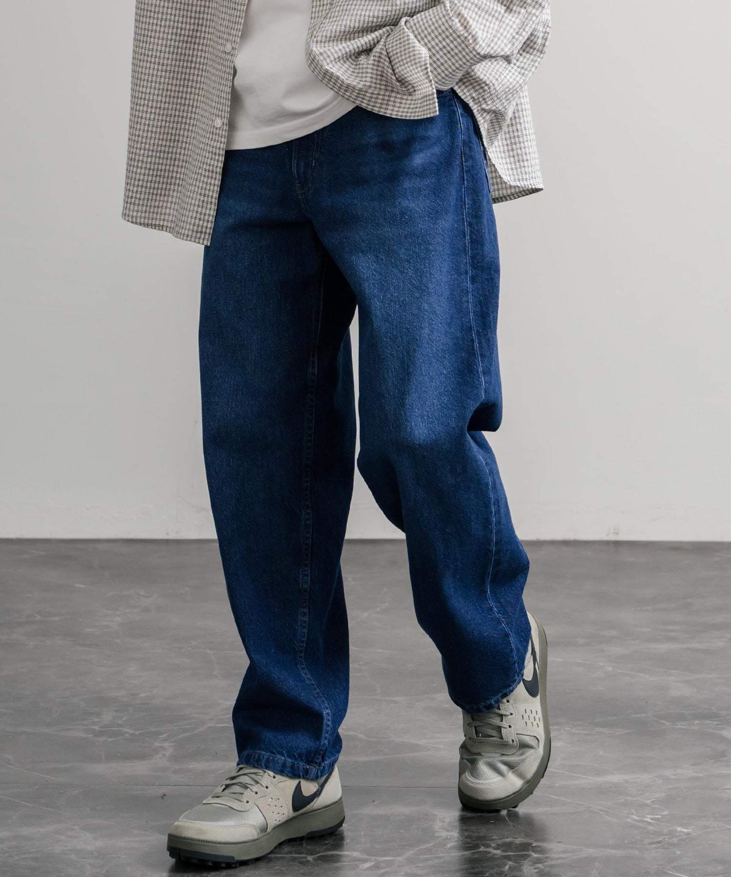 ロッキーモンロー Rocky Monroe ワイドパンツ デニム ジーンズ メンズ テーパード リラックス 5ポケット ヴィンテージ シンプル カジュアル ストリート ワーク 韓国 Hanes 15112 (71.ネイビー) 71.ネイビー