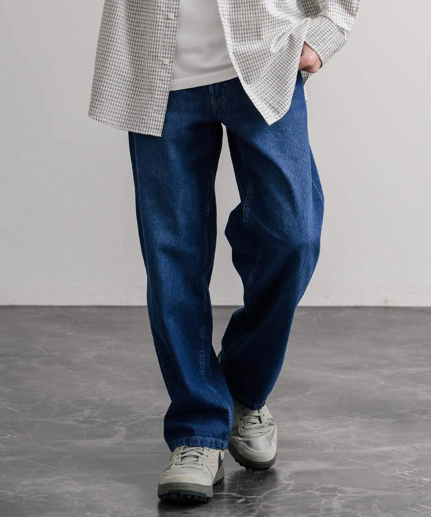 ロッキーモンロー Rocky Monroe ワイドパンツ デニム ジーンズ メンズ テーパード リラックス 5ポケット ヴィンテージ シンプル カジュアル ストリート ワーク 韓国 Hanes 15112 (71.ネイビー) 71.ネイビー