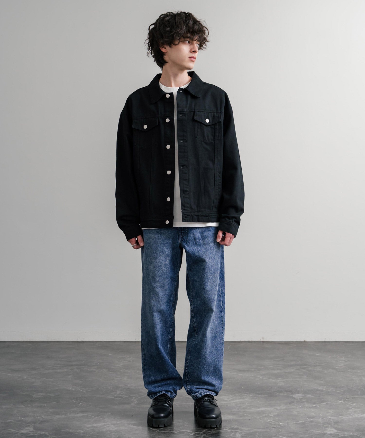 ロッキーモンロー Rocky Monroe ワイドパンツ デニム ジーンズ メンズ テーパード リラックス 5ポケット ヴィンテージ シンプル カジュアル ストリート ワーク 韓国 Hanes 15112 (71.ネイビー) 71.ネイビー