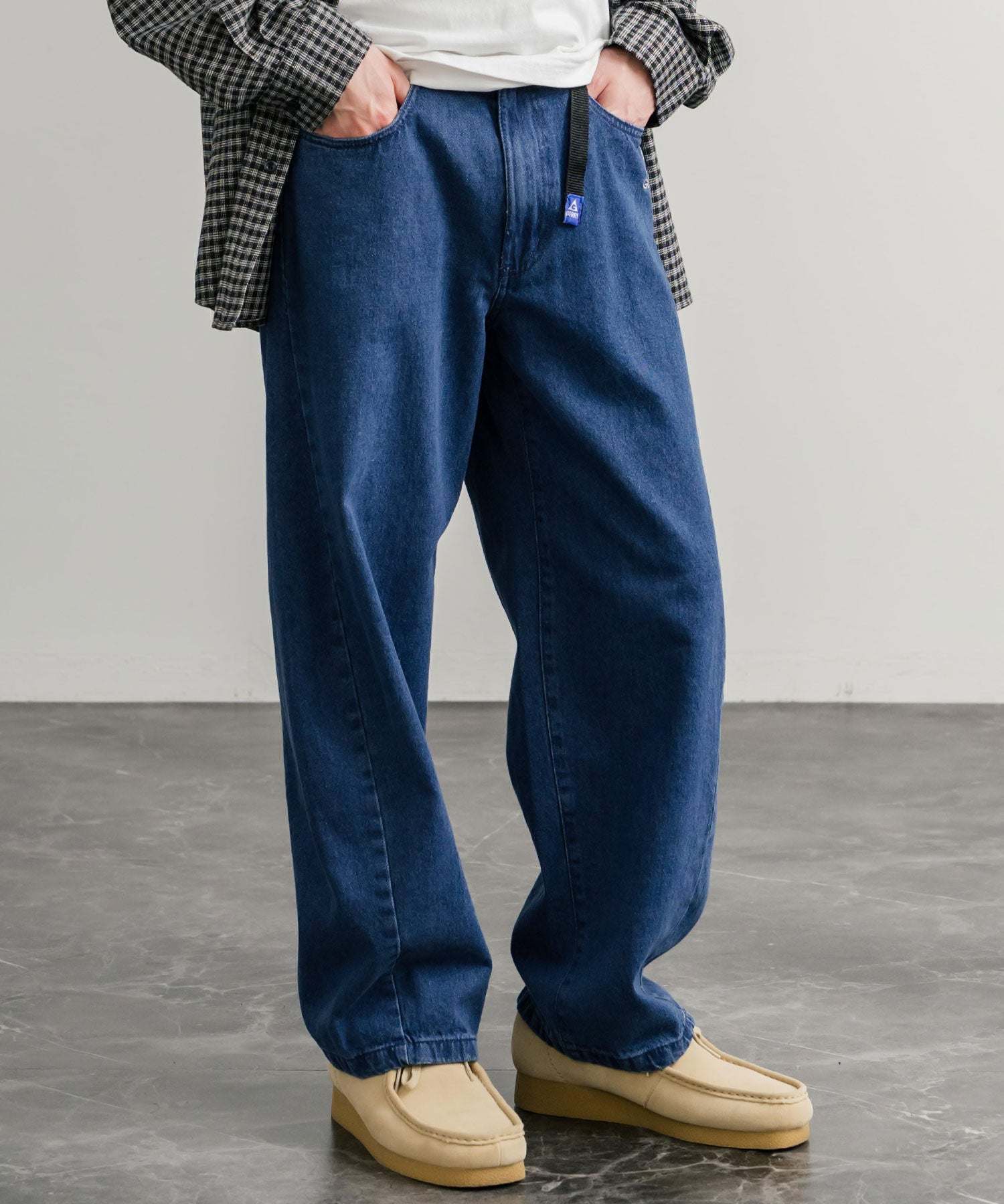 ロッキーモンロー Rocky Monroe GERRY ジェリー デニムパンツ クライミングパンツ メンズ レディース ジーンズ バレルレッグ UVカット ワイド 無地 ロゴ刺繍 15113 (73.ブルー) 73.ブルー