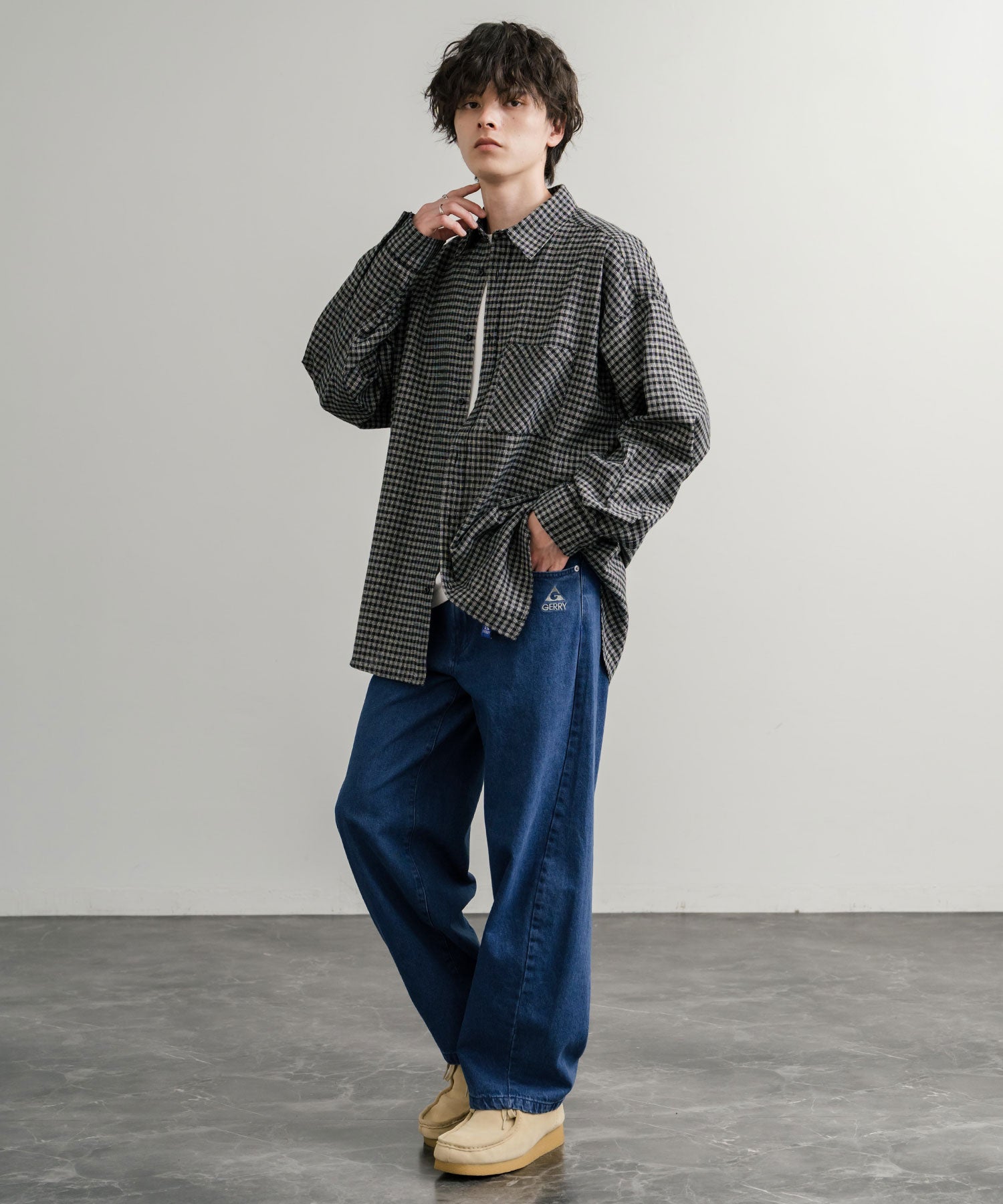 ロッキーモンロー Rocky Monroe GERRY ジェリー デニムパンツ クライミングパンツ メンズ レディース ジーンズ バレルレッグ UVカット ワイド 無地 ロゴ刺繍 15113 (73.ブルー) 73.ブルー