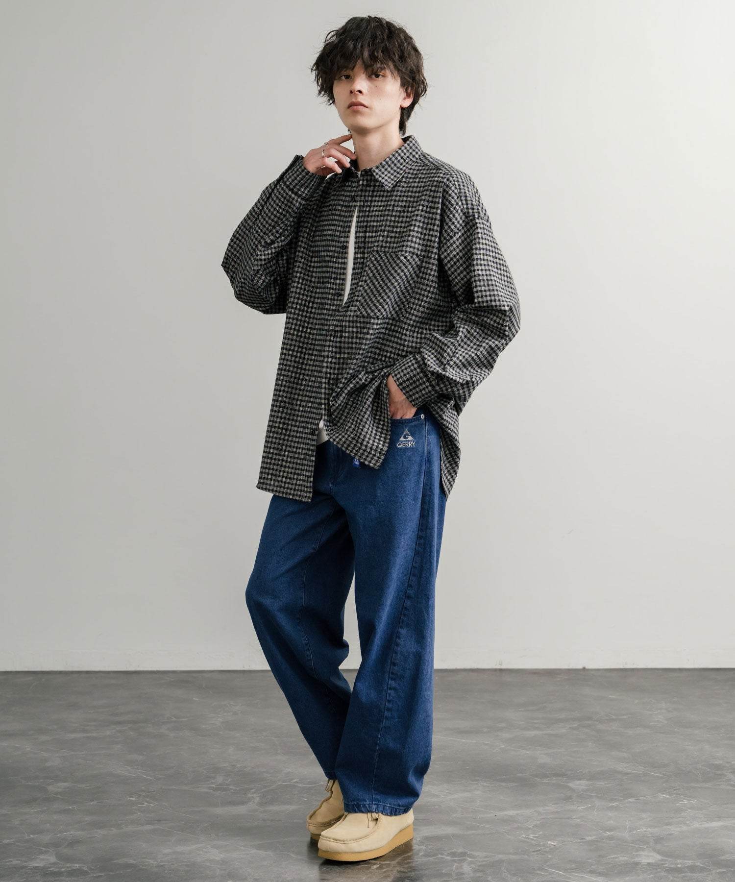 ロッキーモンロー Rocky Monroe GERRY ジェリー デニムパンツ クライミングパンツ メンズ レディース ジーンズ バレルレッグ UVカット ワイド 無地 ロゴ刺繍 15113 (73.ブルー) 73.ブルー