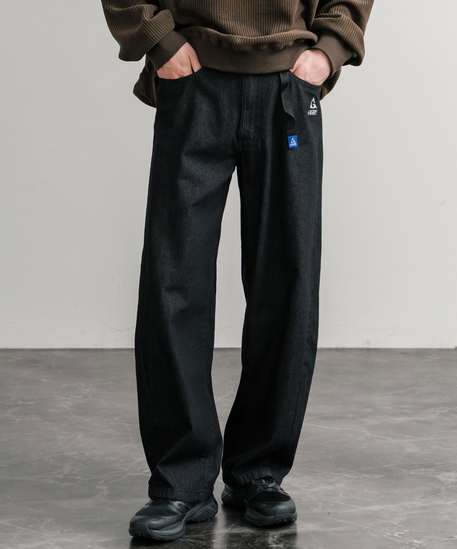 ロッキーモンロー Rocky Monroe GERRY ジェリー デニムパンツ クライミングパンツ メンズ レディース ジーンズ バレルレッグ UVカット ワイド 無地 ロゴ刺繍 15113 (73.ブルー) 73.ブルー