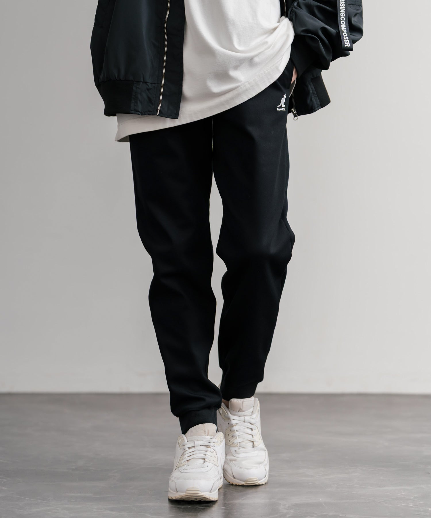 ロッキーモンロー Rocky Monroe KANGOL ジョガーパンツ 暖パン 裏起毛 裏フリース 蓄熱 新色追加 メンズ レディース イージー スリム テーパード ストレッチ 別注コラボ 14622 (ホワイト) ホワイト