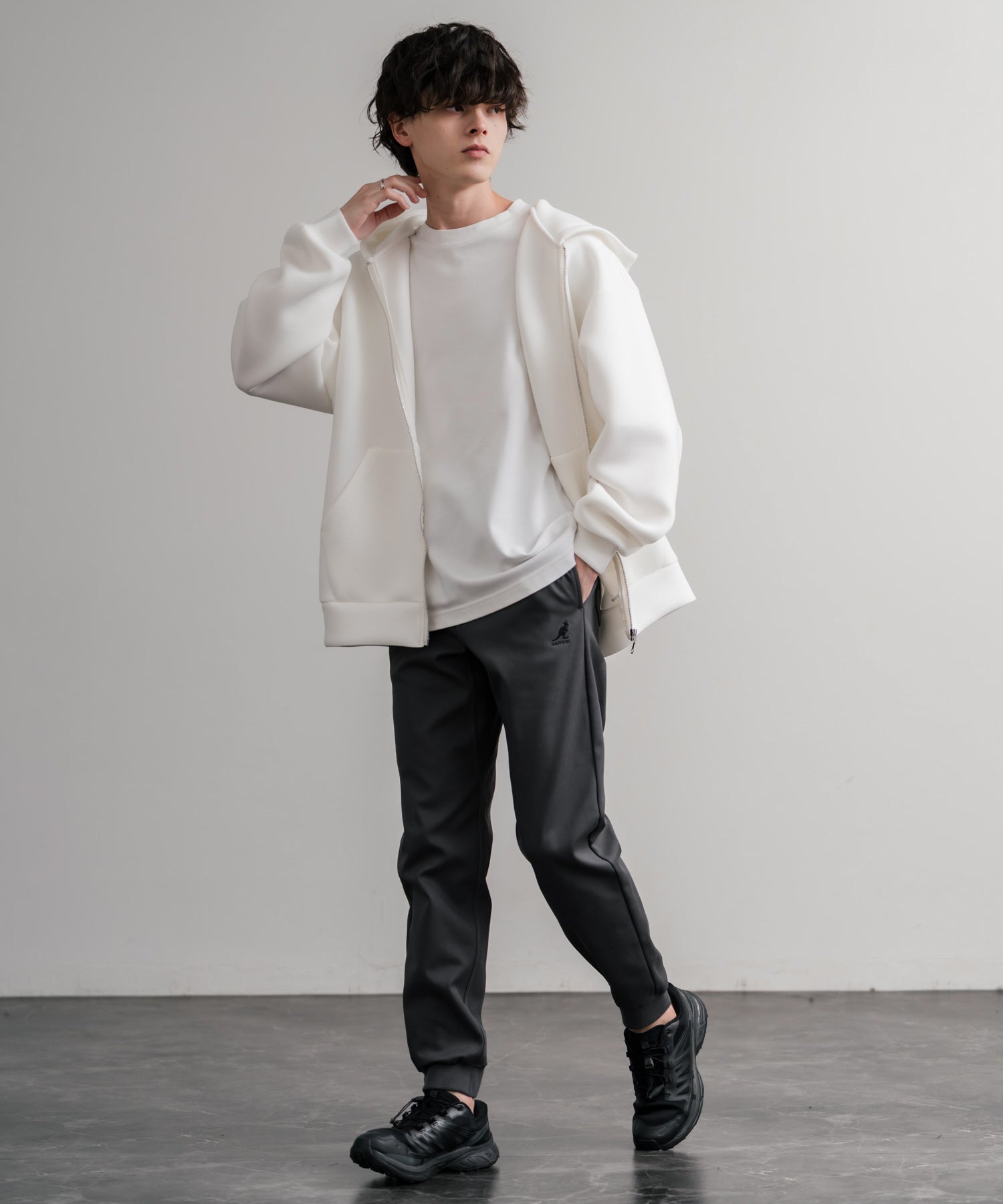 ロッキーモンロー Rocky Monroe KANGOL ジョガーパンツ 暖パン 裏起毛 裏フリース 蓄熱 新色追加 メンズ レディース イージー スリム テーパード ストレッチ 別注コラボ 14622 (ホワイト) ホワイト