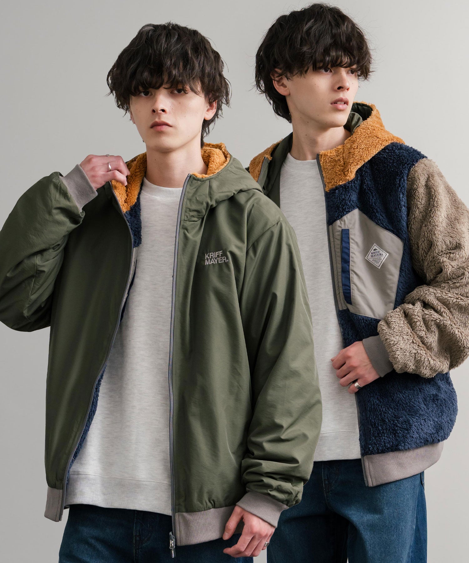 ロッキーモンロー Rocky Monroe ボアジャケット マウンテンパーカー ブルゾン メンズ レディース フード フリース リバーシブル 2WAY KRIFF MAYER 2514403 14795 (69.カーキ) 69.カーキ