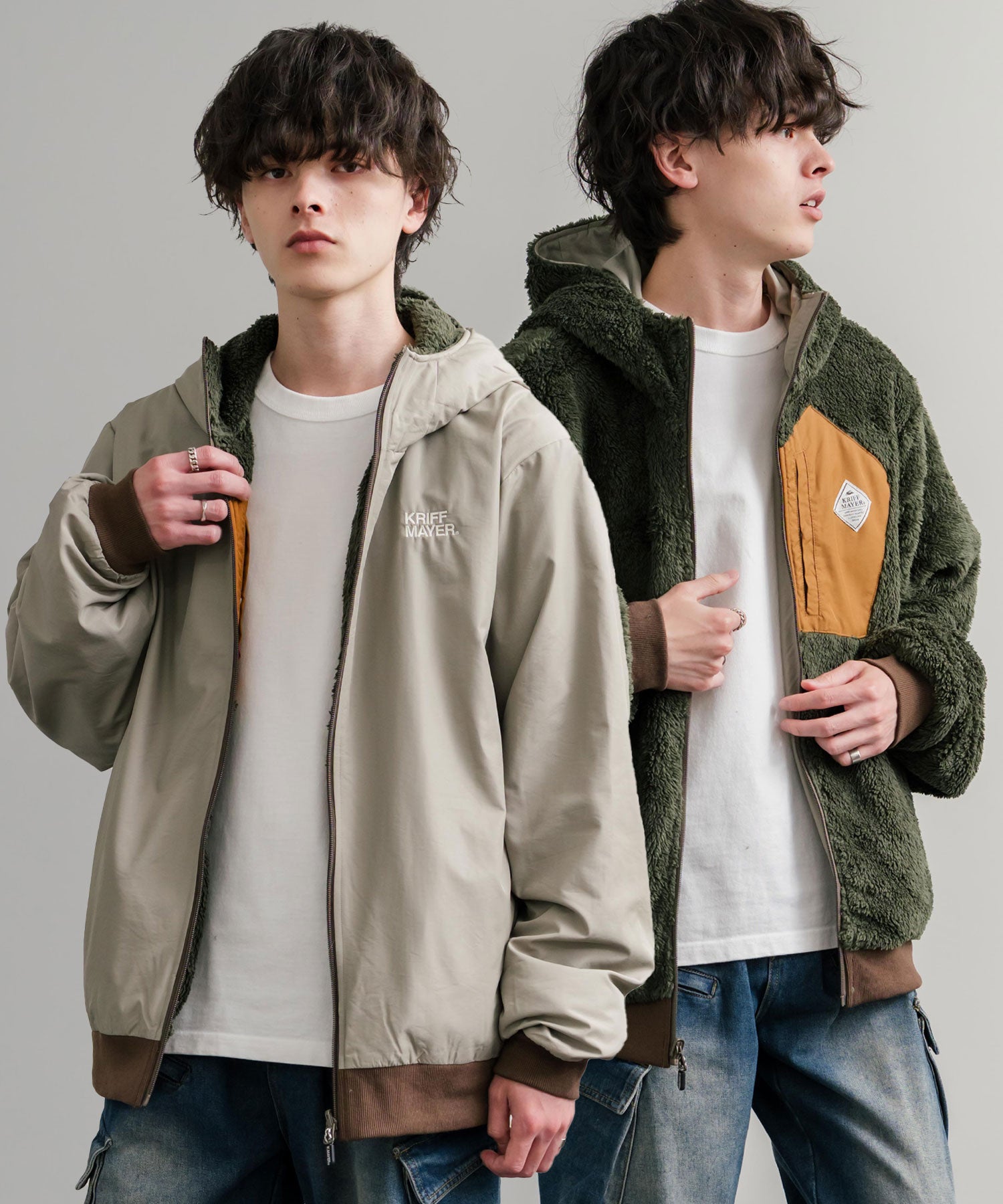 ロッキーモンロー Rocky Monroe ボアジャケット マウンテンパーカー ブルゾン メンズ レディース フード フリース リバーシブル 2WAY KRIFF MAYER 2514403 14795 (26.グレージュ) 26.グレージュ