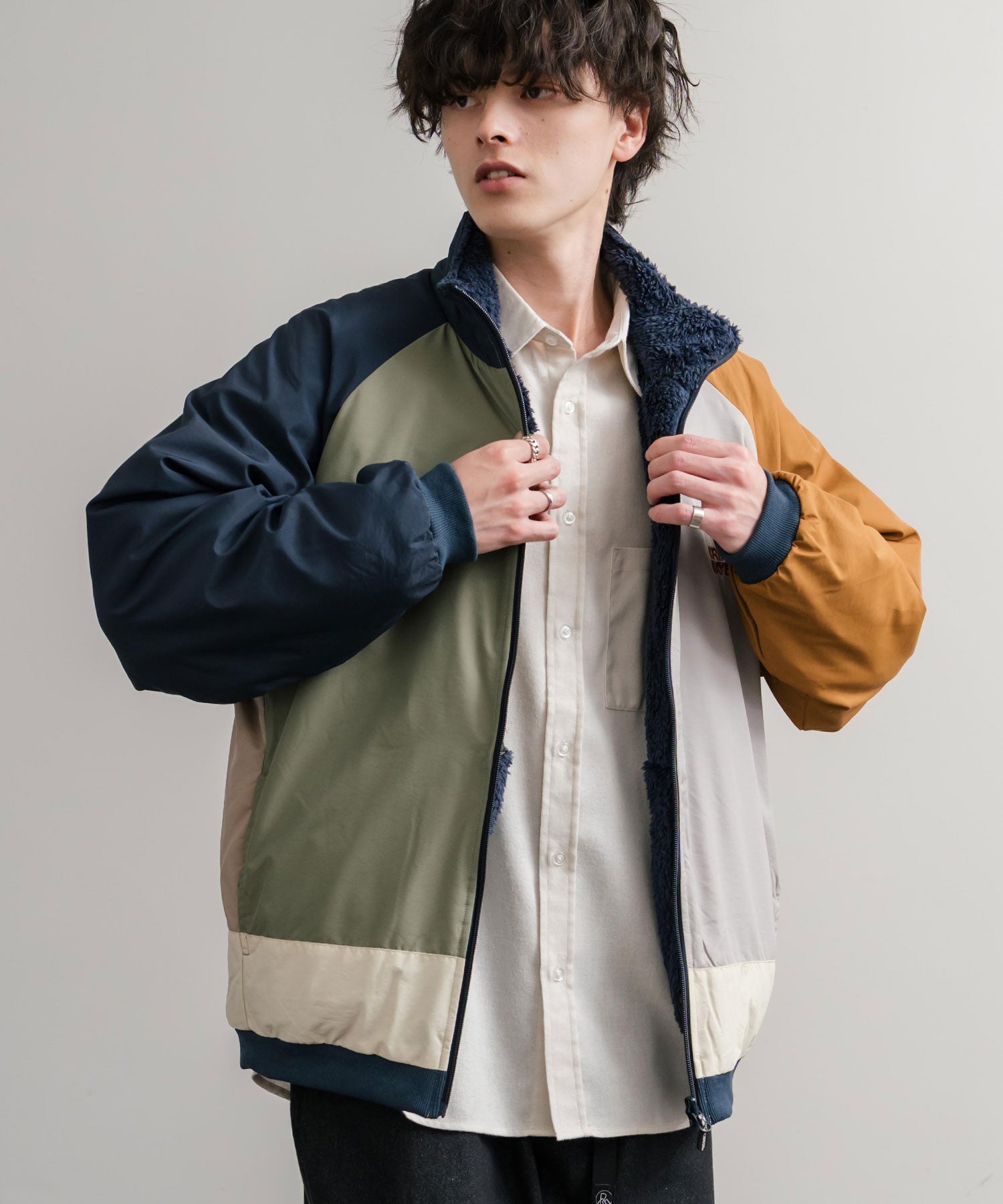 ロッキーモンロー Rocky Monroe ボアジャケット スタンドネック ブルゾン メンズ レディース フリース リバーシブル 2WAY ワッペン KRIFF MAYER 2514404 14796 (110.マルチ2) 110.マルチ2