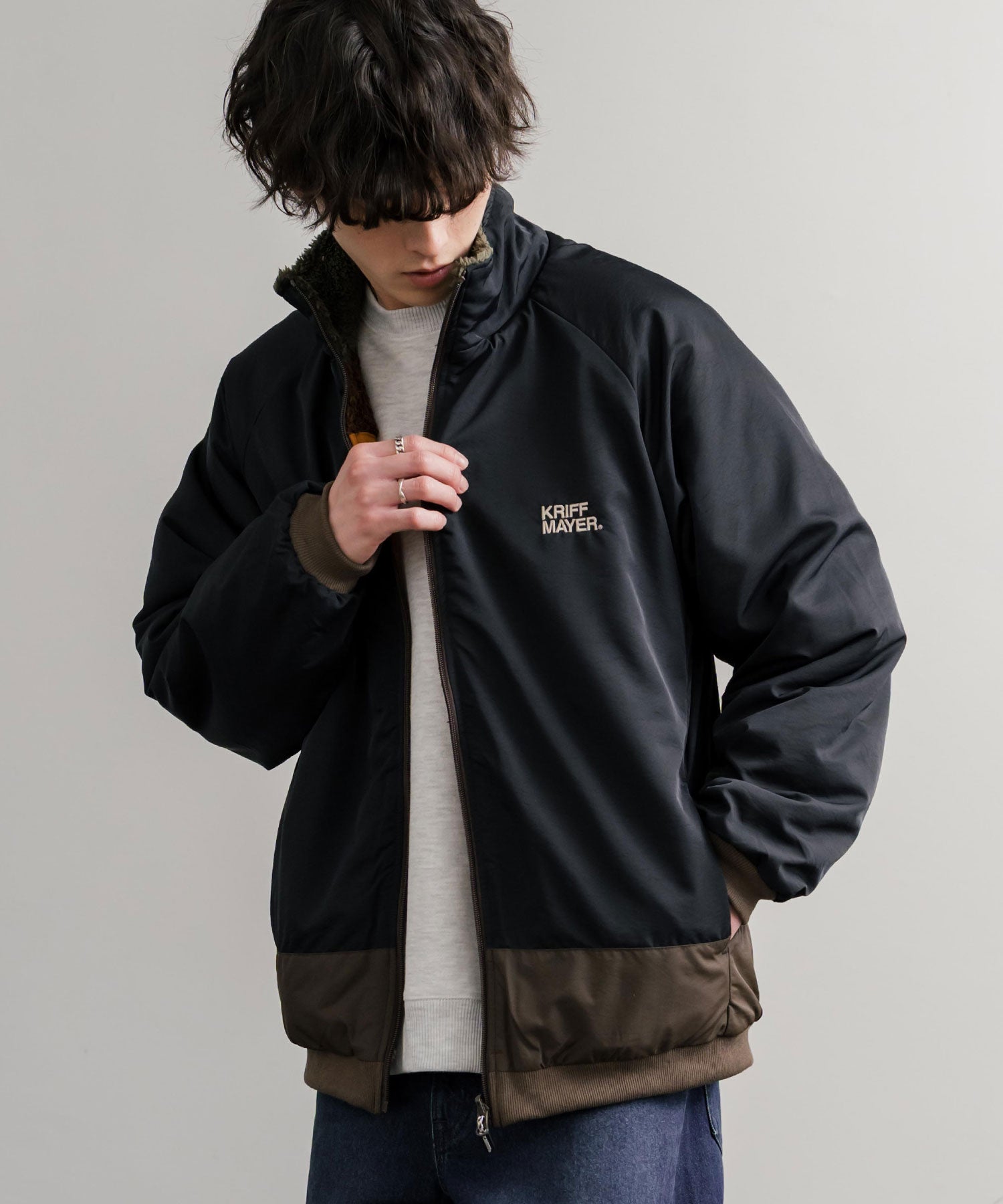 ロッキーモンロー Rocky Monroe ボアジャケット スタンドネック ブルゾン メンズ レディース フリース リバーシブル 2WAY ワッペン KRIFF MAYER 2514404 14796 (110.マルチ2) 110.マルチ2