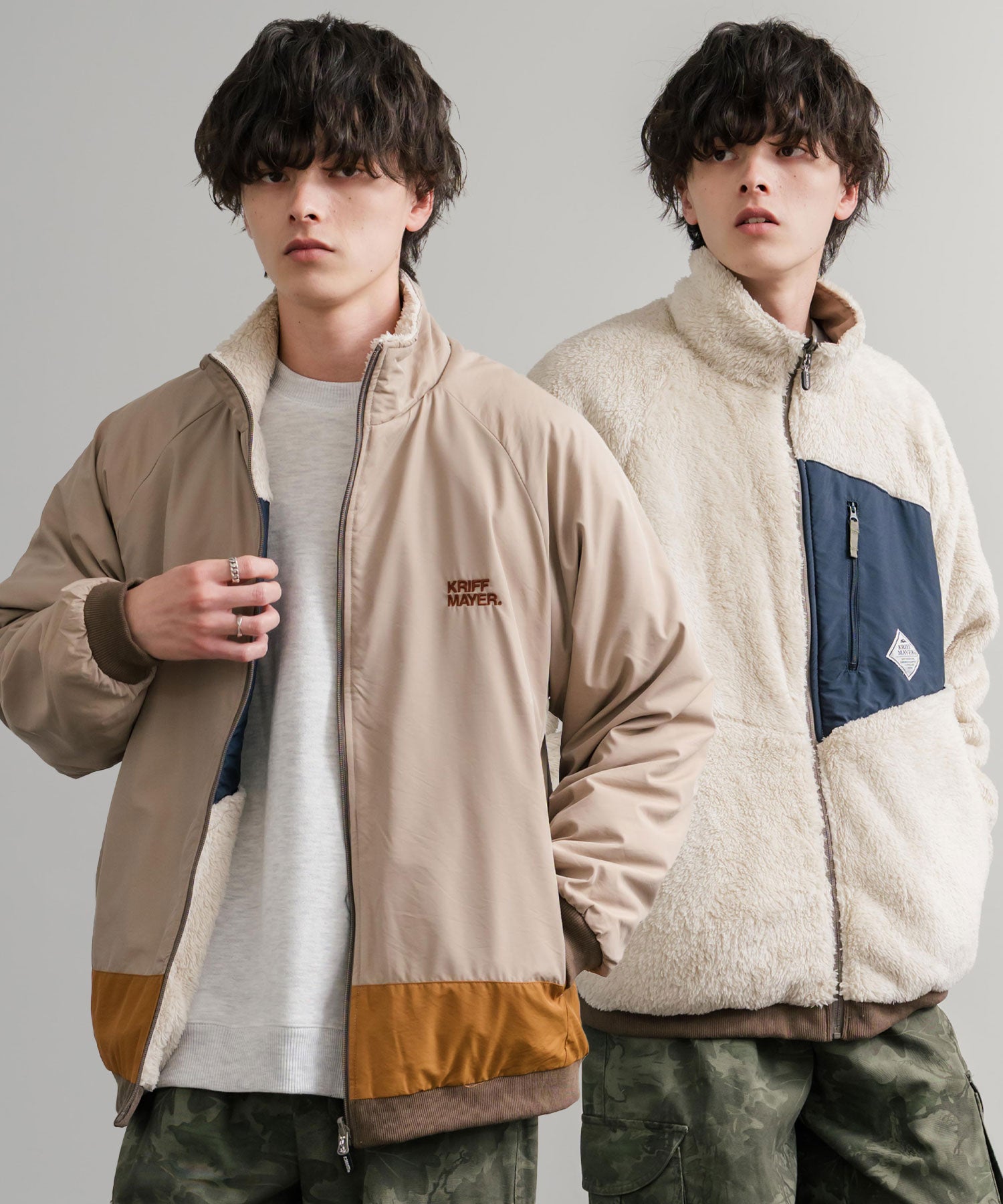 ロッキーモンロー Rocky Monroe ボアジャケット スタンドネック ブルゾン メンズ レディース フリース リバーシブル 2WAY ワッペン KRIFF MAYER 2514404 14796 (110.マルチ2) 110.マルチ2