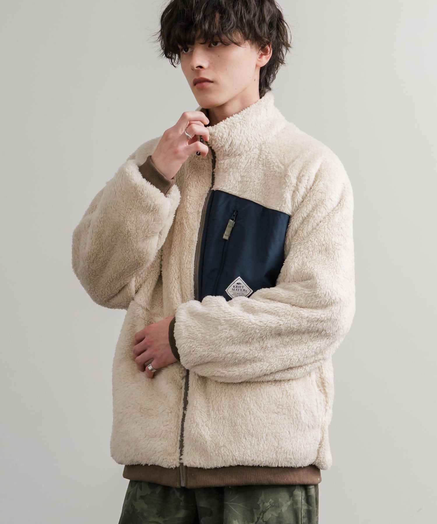 ロッキーモンロー Rocky Monroe ボアジャケット スタンドネック ブルゾン メンズ レディース フリース リバーシブル 2WAY ワッペン KRIFF MAYER 2514404 14796 (110.マルチ2) 110.マルチ2