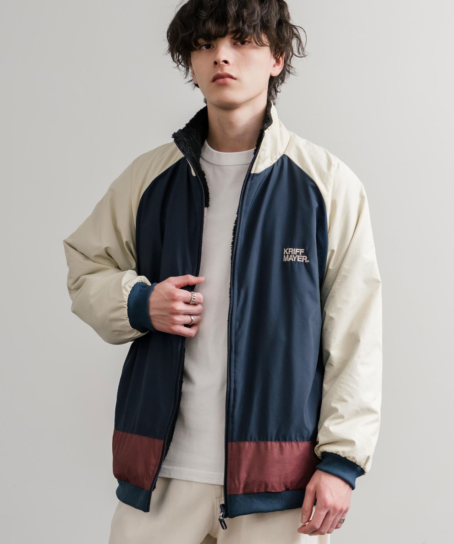 ロッキーモンロー Rocky Monroe ボアジャケット スタンドネック ブルゾン メンズ レディース フリース リバーシブル 2WAY ワッペン KRIFF MAYER 2514404 14796 (110.マルチ2) 110.マルチ2