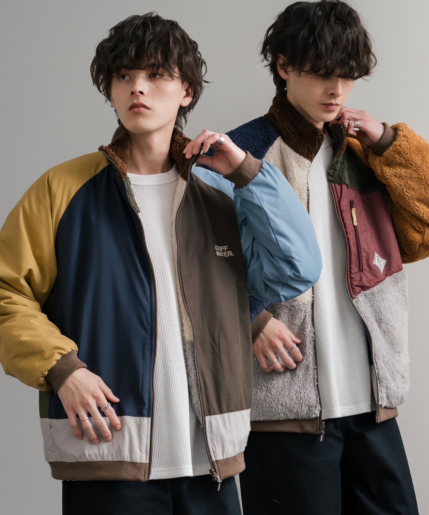 ロッキーモンロー Rocky Monroe ボアジャケット スタンドネック ブルゾン メンズ レディース フリース リバーシブル 2WAY ワッペン KRIFF MAYER 2514404 14796 (110.マルチ2) 110.マルチ2