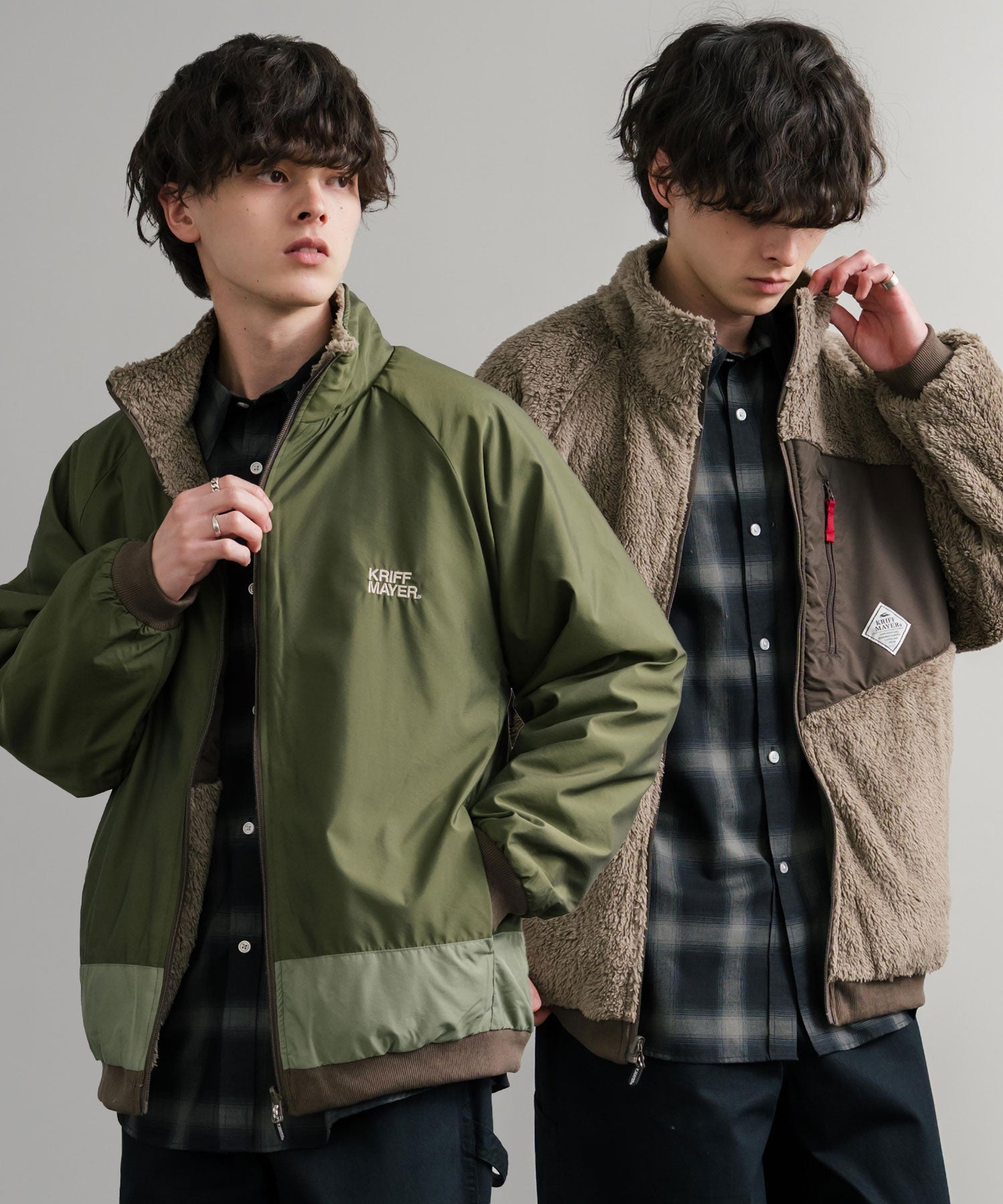 ロッキーモンロー Rocky Monroe ボアジャケット スタンドネック ブルゾン メンズ レディース フリース リバーシブル 2WAY ワッペン KRIFF MAYER 2514404 14796 (68.オリーブ) 68.オリーブ