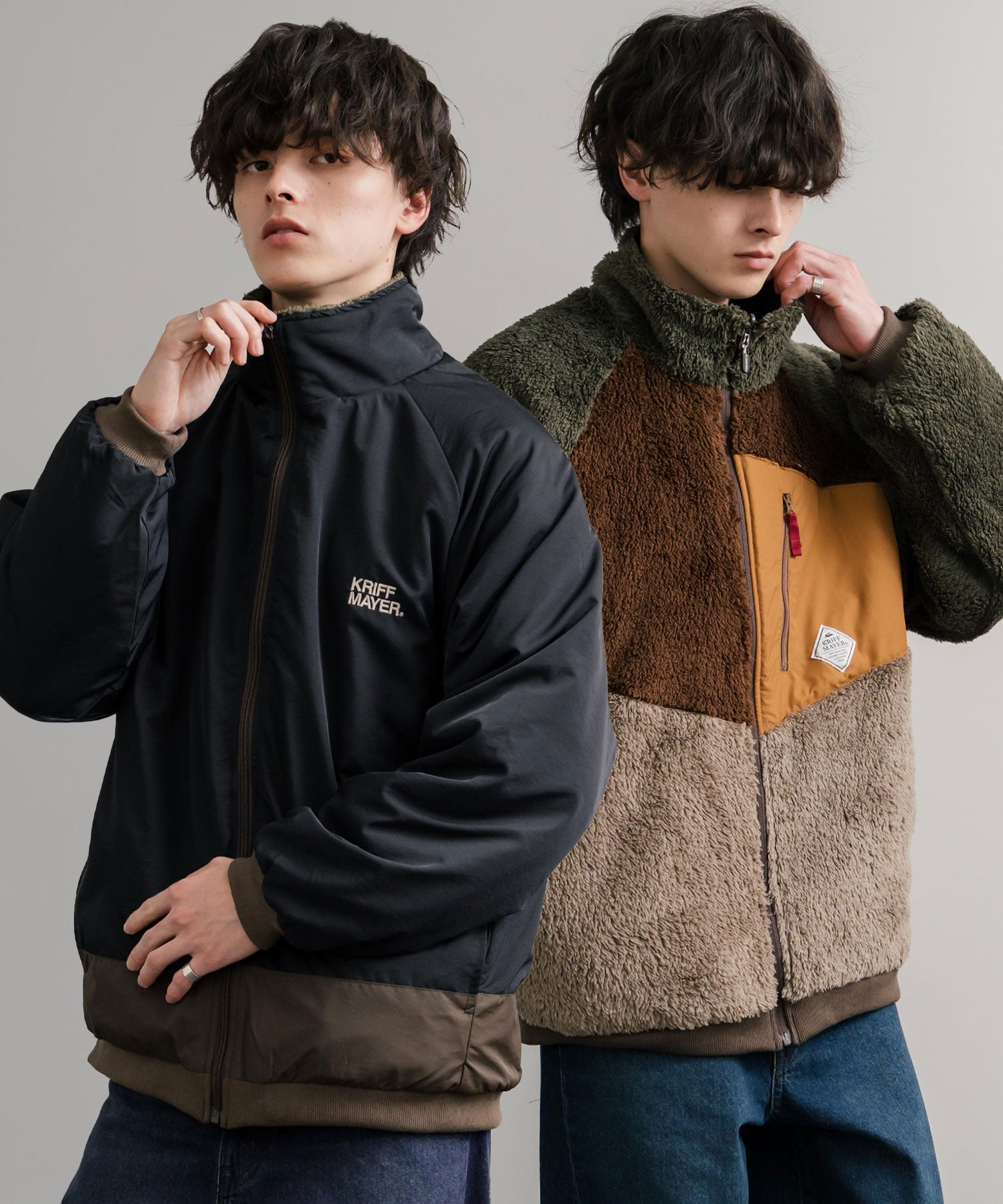 ロッキーモンロー Rocky Monroe ボアジャケット スタンドネック ブルゾン メンズ レディース フリース リバーシブル 2WAY ワッペン KRIFF MAYER 2514404 14796 (19.ブラック) 19.ブラック