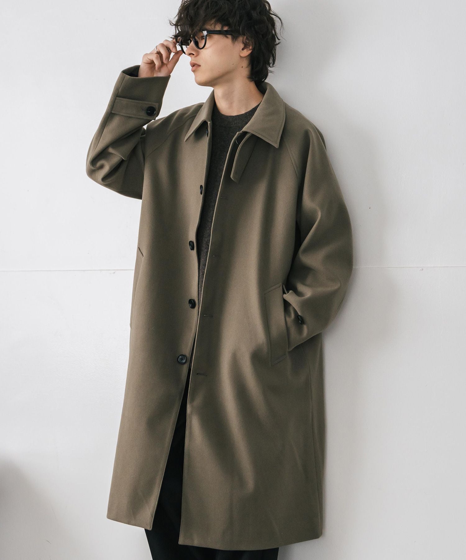 ロッキーモンロー Rocky Monroe ステンカラーコート ロング 2Way チンストラップ メンズ レディース アウター テックメルトン オーバーサイズ ラグラン 無地 チェック  14616 (グレージュ) グレージュ