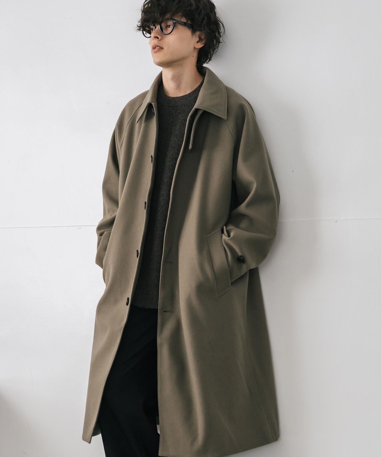 ロッキーモンロー Rocky Monroe ステンカラーコート ロング 2Way チンストラップ メンズ レディース アウター テックメルトン オーバーサイズ ラグラン 無地 チェック 14616 (グレージュ) グレージュ