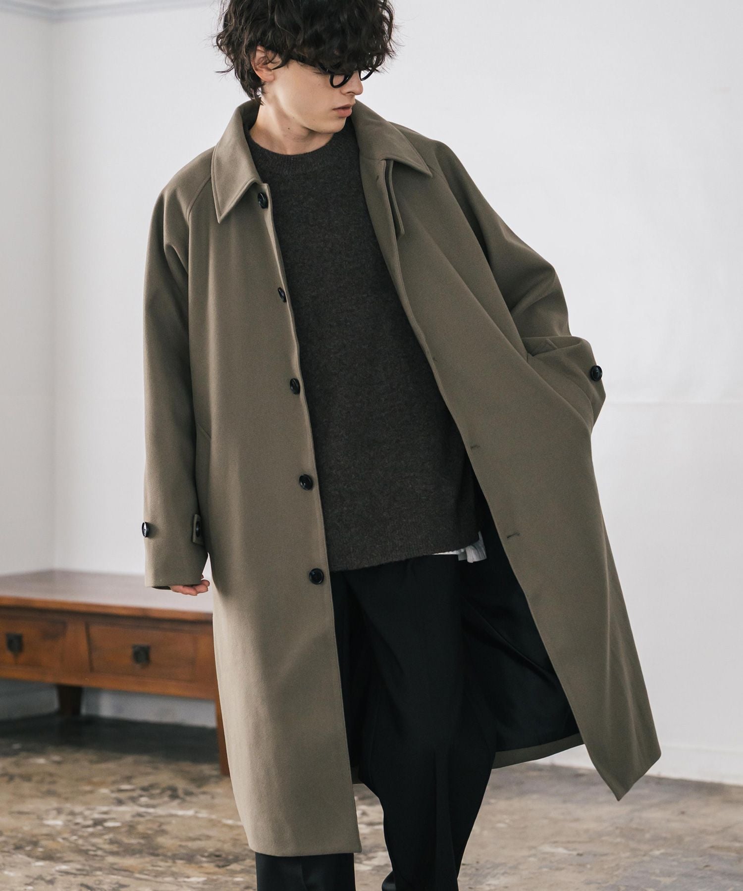 ロッキーモンロー Rocky Monroe ステンカラーコート ロング 2Way チンストラップ メンズ レディース アウター テックメルトン オーバーサイズ ラグラン 無地 チェック 14616 (グレージュ) グレージュ