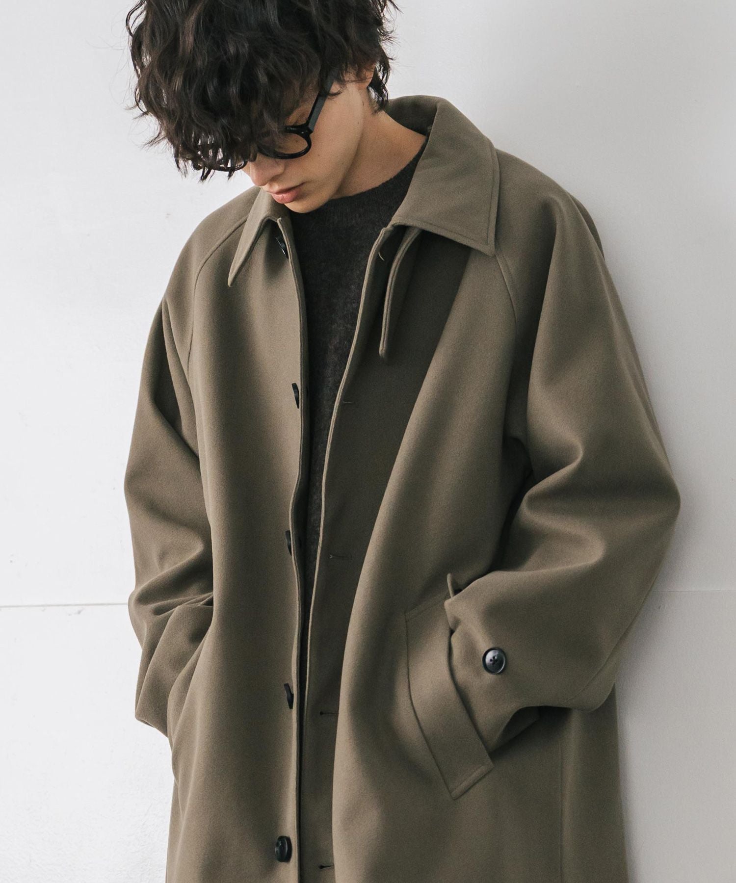 ロッキーモンロー Rocky Monroe ステンカラーコート ロング 2Way チンストラップ メンズ レディース アウター テックメルトン オーバーサイズ ラグラン 無地 チェック 14616 (グレージュ) グレージュ