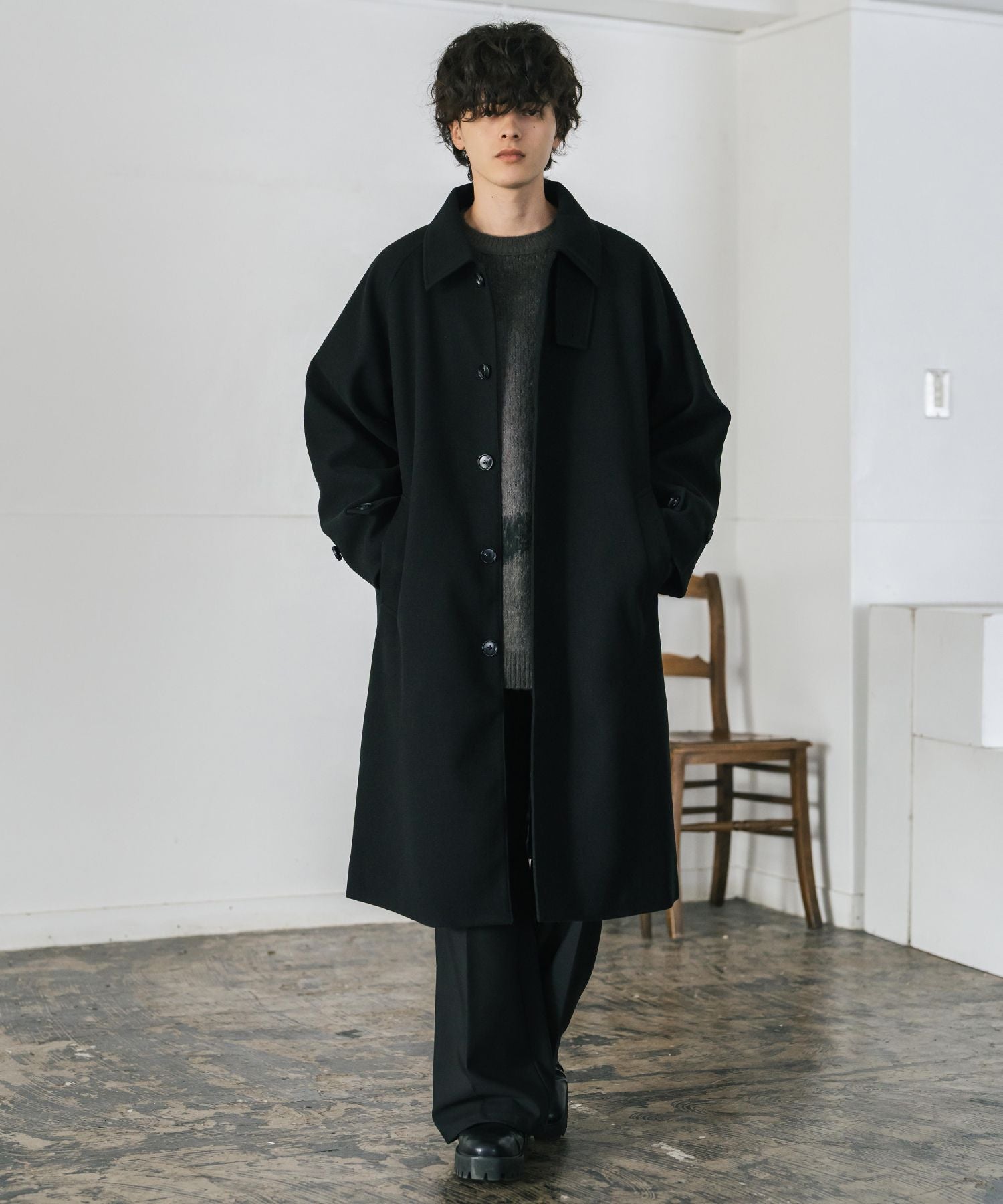 ロッキーモンロー Rocky Monroe ステンカラーコート ロング 2Way チンストラップ メンズ レディース アウター テックメルトン オーバーサイズ ラグラン 無地 チェック 14616 (グレージュ) グレージュ