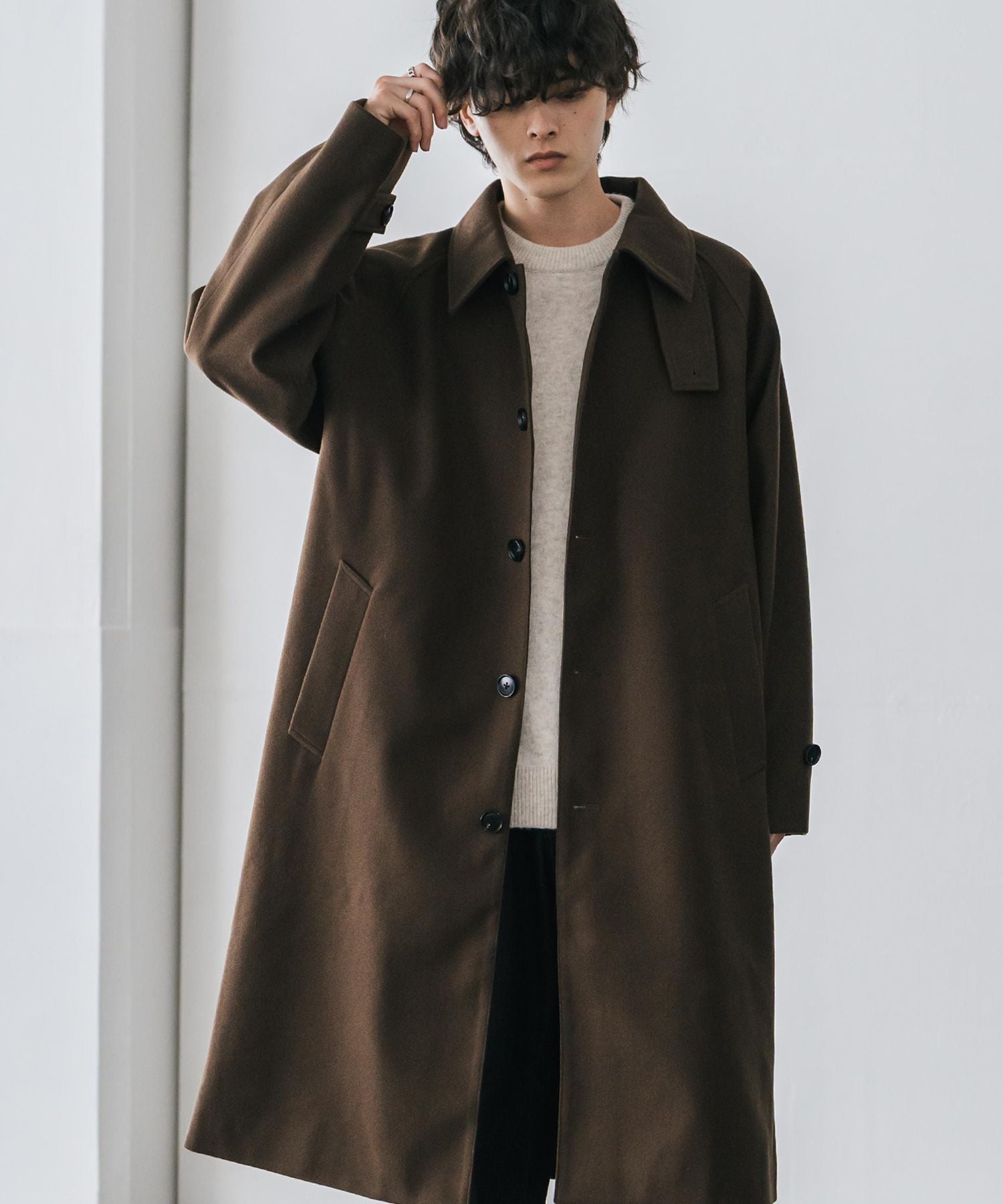 ロッキーモンロー Rocky Monroe ステンカラーコート ロング 2Way チンストラップ メンズ レディース アウター テックメルトン オーバーサイズ ラグラン 無地 チェック 14616 (グレージュ) グレージュ