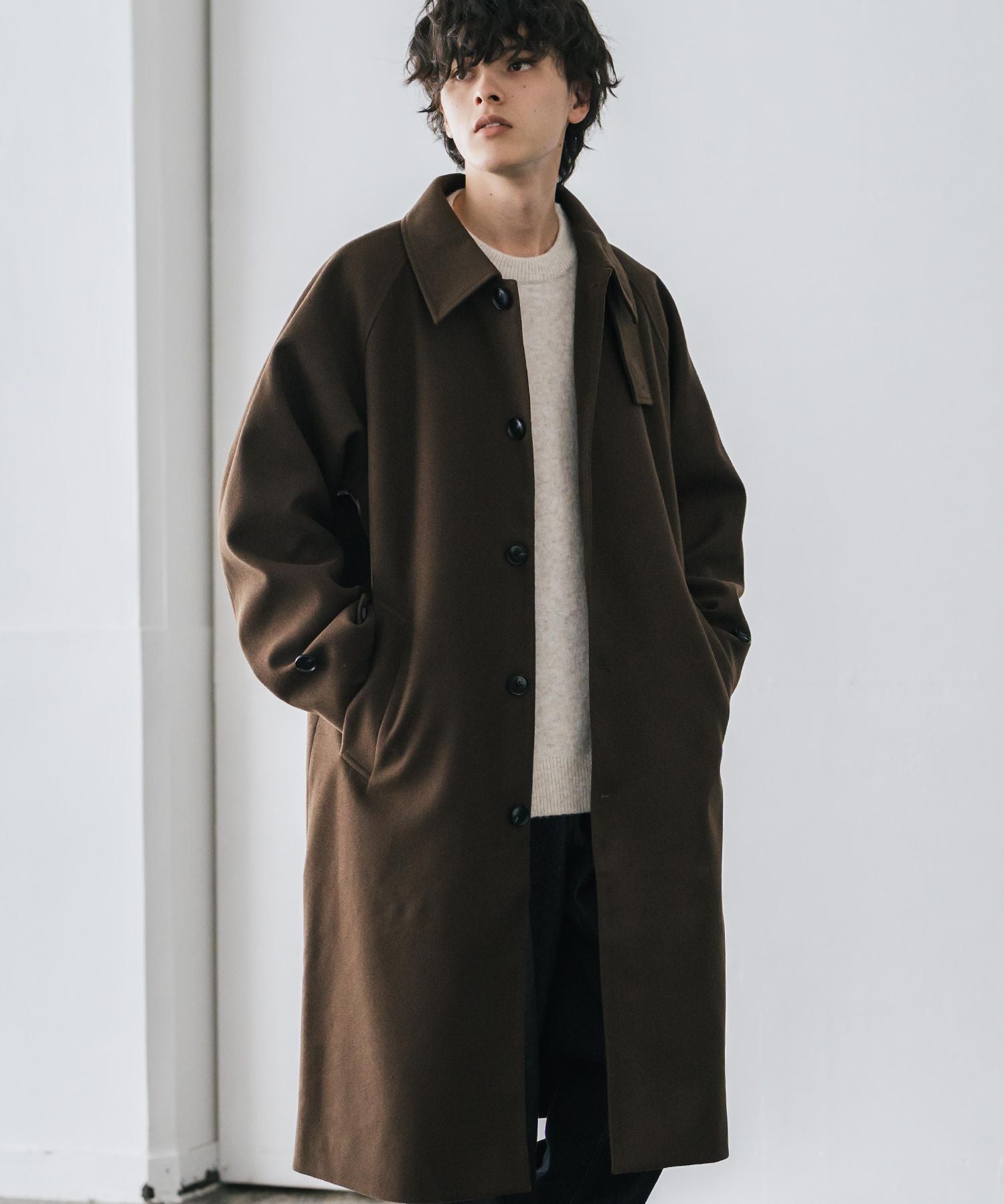 ロッキーモンロー Rocky Monroe ステンカラーコート ロング 2Way チンストラップ メンズ レディース アウター テックメルトン オーバーサイズ ラグラン 無地 チェック 14616 (グレージュ) グレージュ