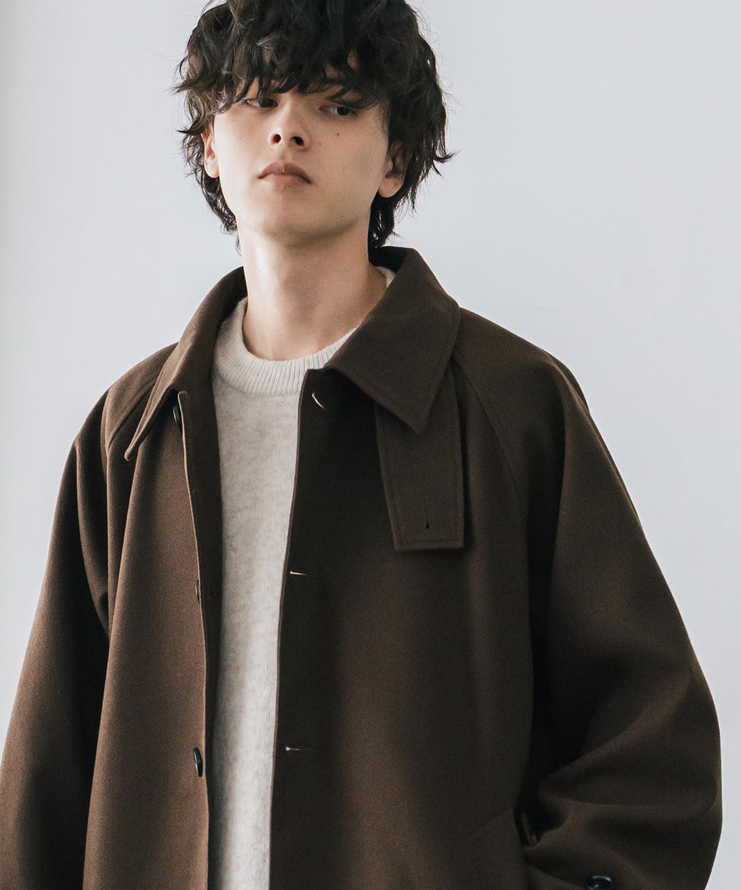 ロッキーモンロー Rocky Monroe ステンカラーコート ロング 2Way チンストラップ メンズ レディース アウター テックメルトン オーバーサイズ ラグラン 無地 チェック 14616 (グレージュ) グレージュ