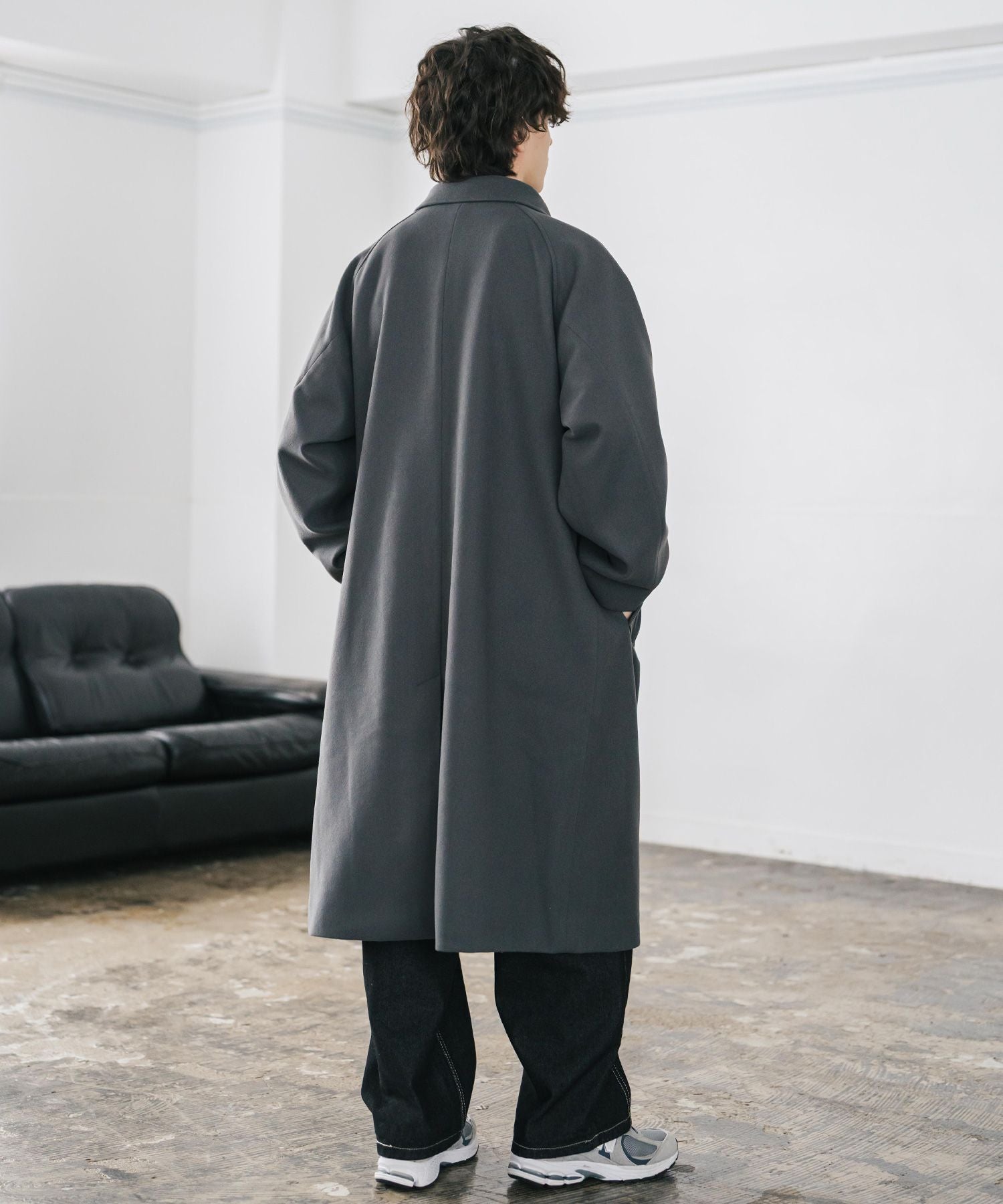 ロッキーモンロー Rocky Monroe ステンカラーコート ロング 2Way チンストラップ メンズ レディース アウター テックメルトン オーバーサイズ ラグラン 無地 チェック 14616 (グレージュ) グレージュ