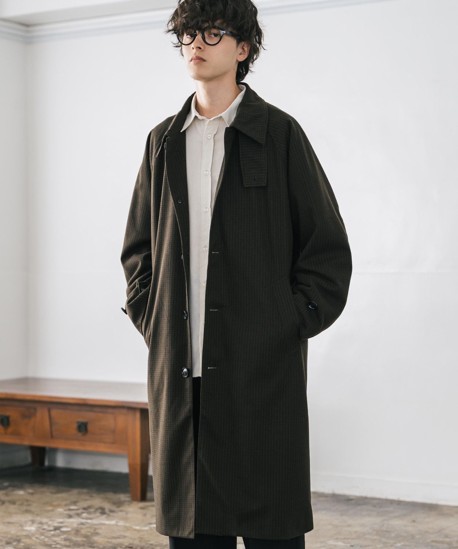 ロッキーモンロー Rocky Monroe ステンカラーコート ロング 2Way チンストラップ メンズ レディース アウター テックメルトン オーバーサイズ ラグラン 無地 チェック 14616 (グレージュ) グレージュ