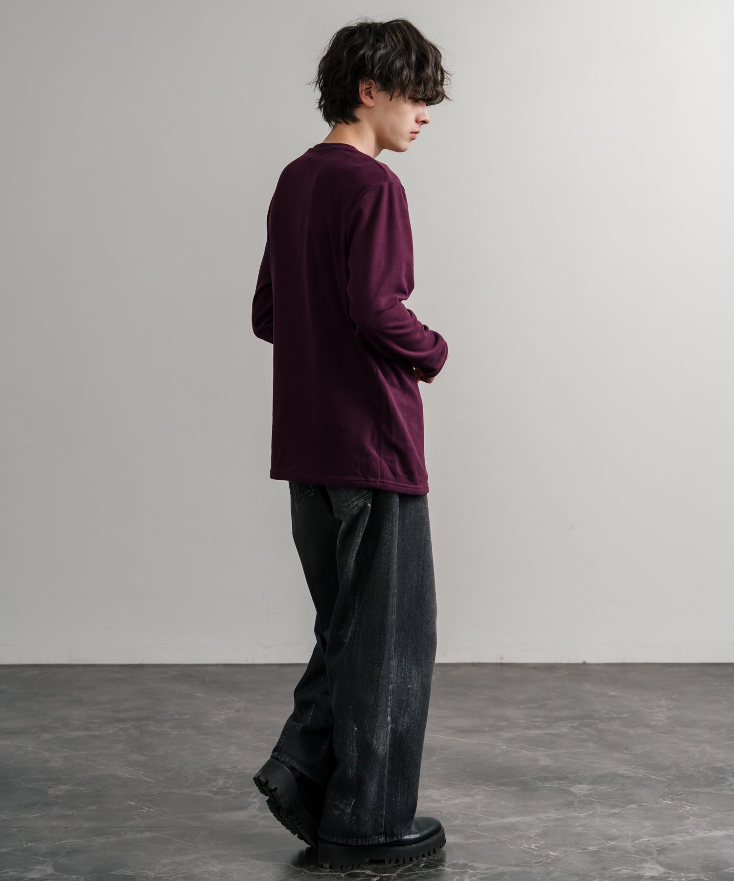 ロッキーモンロー Rocky Monroe カットソー フリース 長袖 メンズ レディース Tシャツ ロンT リラックス ストレッチ 無地 クルーネック 保温 ベーシック シンプル カジュアル 14854 (4.ワイン) 4.ワイン