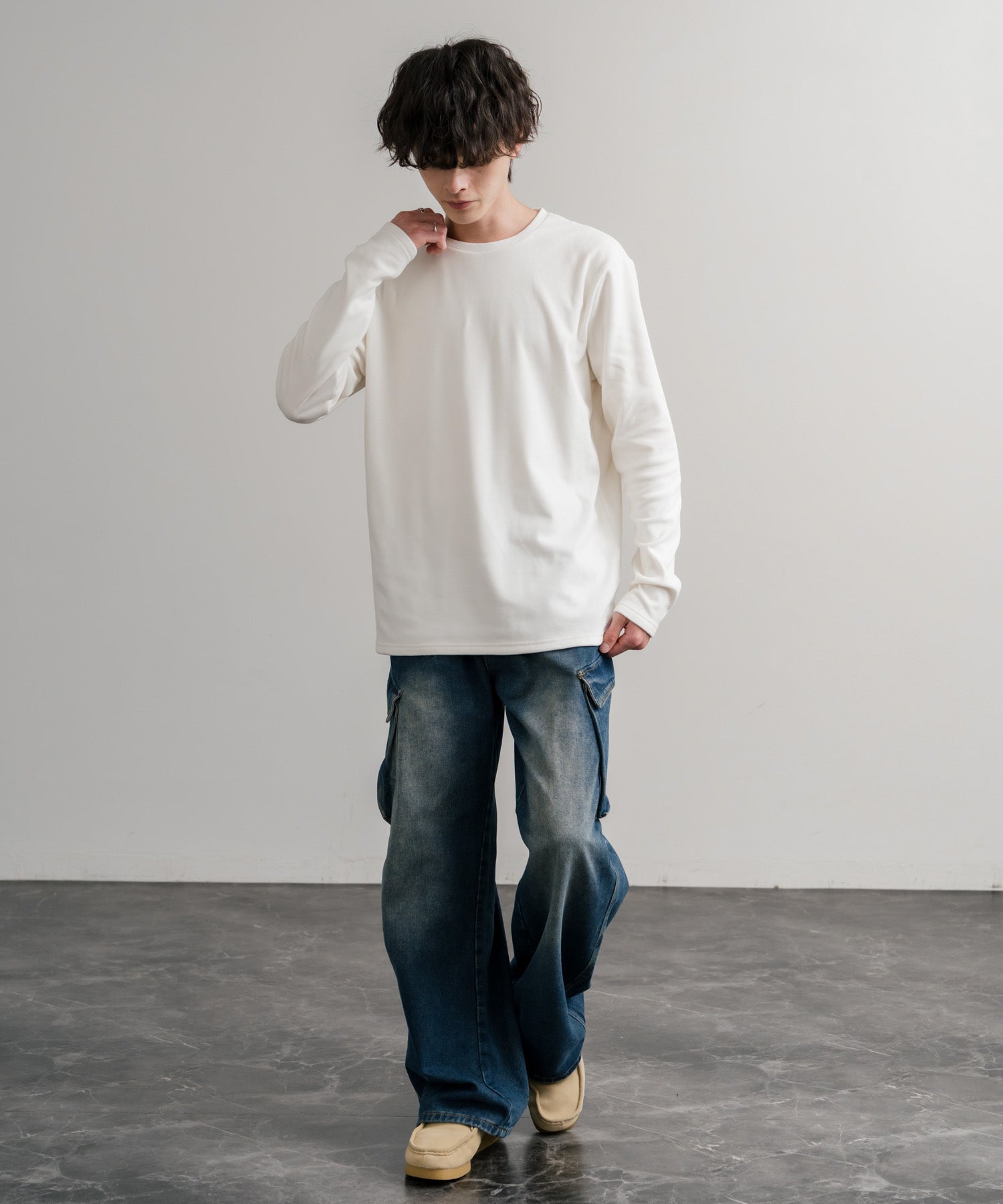 ロッキーモンロー Rocky Monroe カットソー フリース 長袖 メンズ レディース Tシャツ ロンT リラックス ストレッチ 無地 クルーネック 保温 ベーシック シンプル カジュアル 14854 (4.ワイン) 4.ワイン