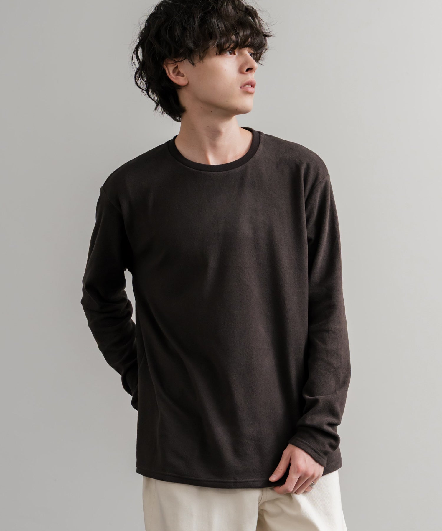 ロッキーモンロー Rocky Monroe カットソー フリース 長袖 メンズ レディース Tシャツ ロンT リラックス ストレッチ 無地 クルーネック 保温 ベーシック シンプル カジュアル 14854 (4.ワイン) 4.ワイン