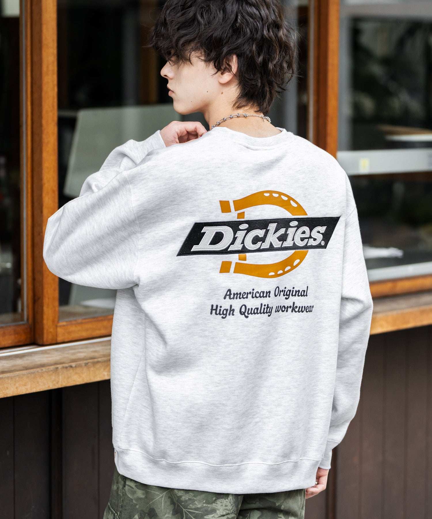 ロッキーモンロー Rocky Monroe Dickies スウェット トレーナー 裏起毛 メンズ レディース ロゴ 刺繍 ワンポイント バックプリント オーバーサイズ リラックス カジュアル 14886 (B-19.オートミール) B-19.オートミール