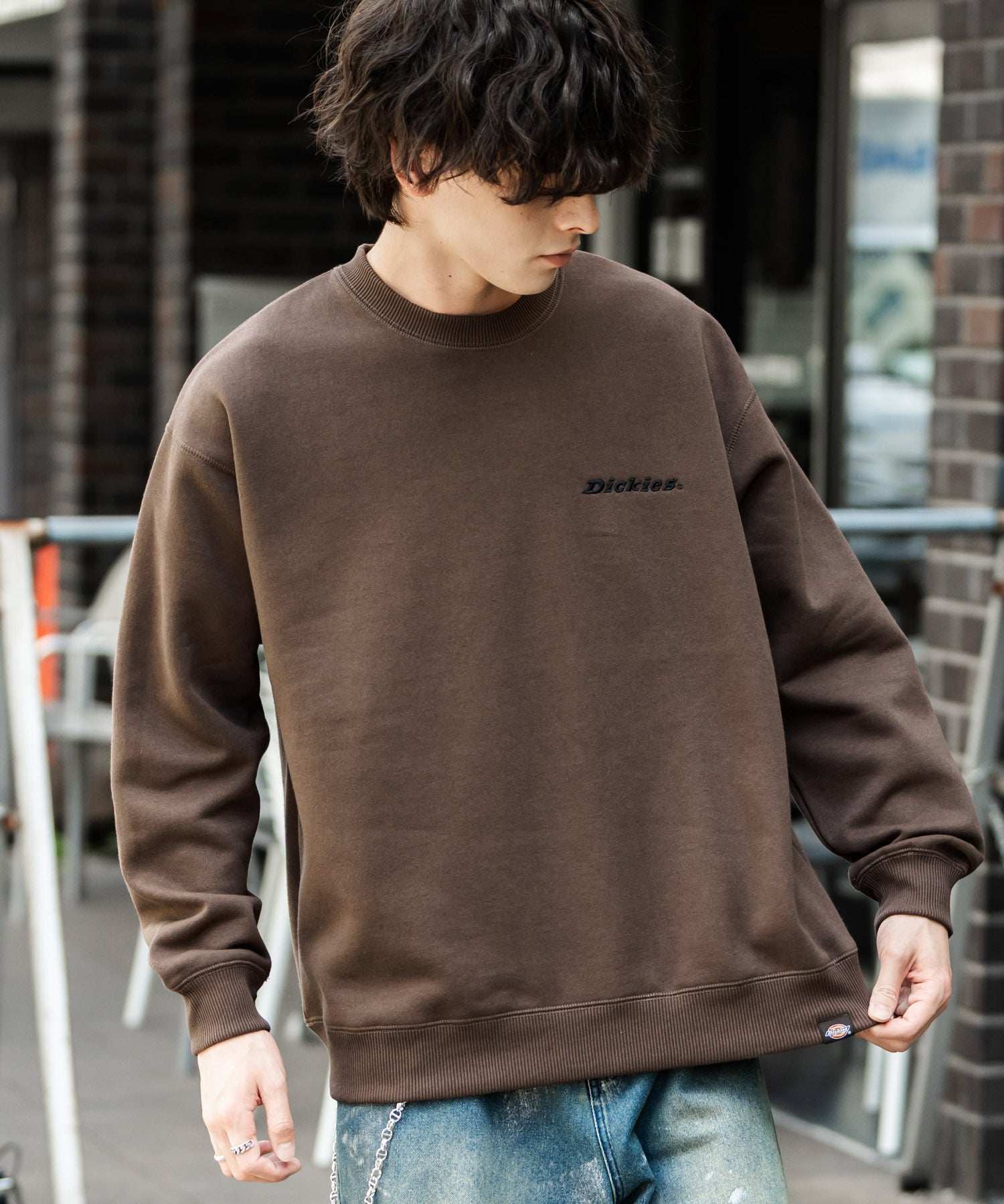 ロッキーモンロー Rocky Monroe Dickies スウェット トレーナー 裏起毛 メンズ レディース ロゴ 刺繍 ワンポイント バックプリント オーバーサイズ リラックス カジュアル 14886 (B-19.オートミール) B-19.オートミール