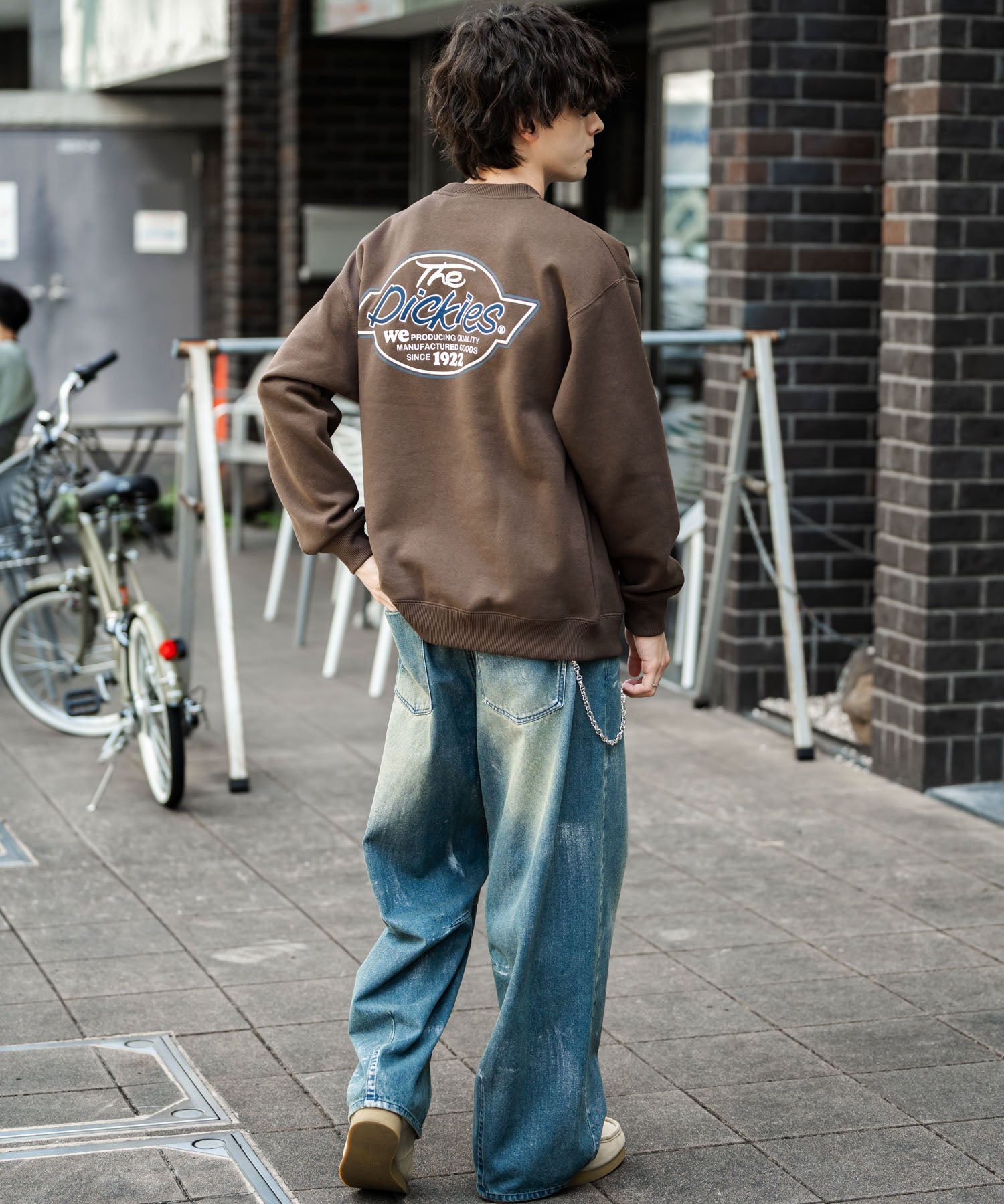 ロッキーモンロー Rocky Monroe Dickies スウェット トレーナー 裏起毛 メンズ レディース ロゴ 刺繍 ワンポイント バックプリント オーバーサイズ リラックス カジュアル 14886 (B-19.オートミール) B-19.オートミール