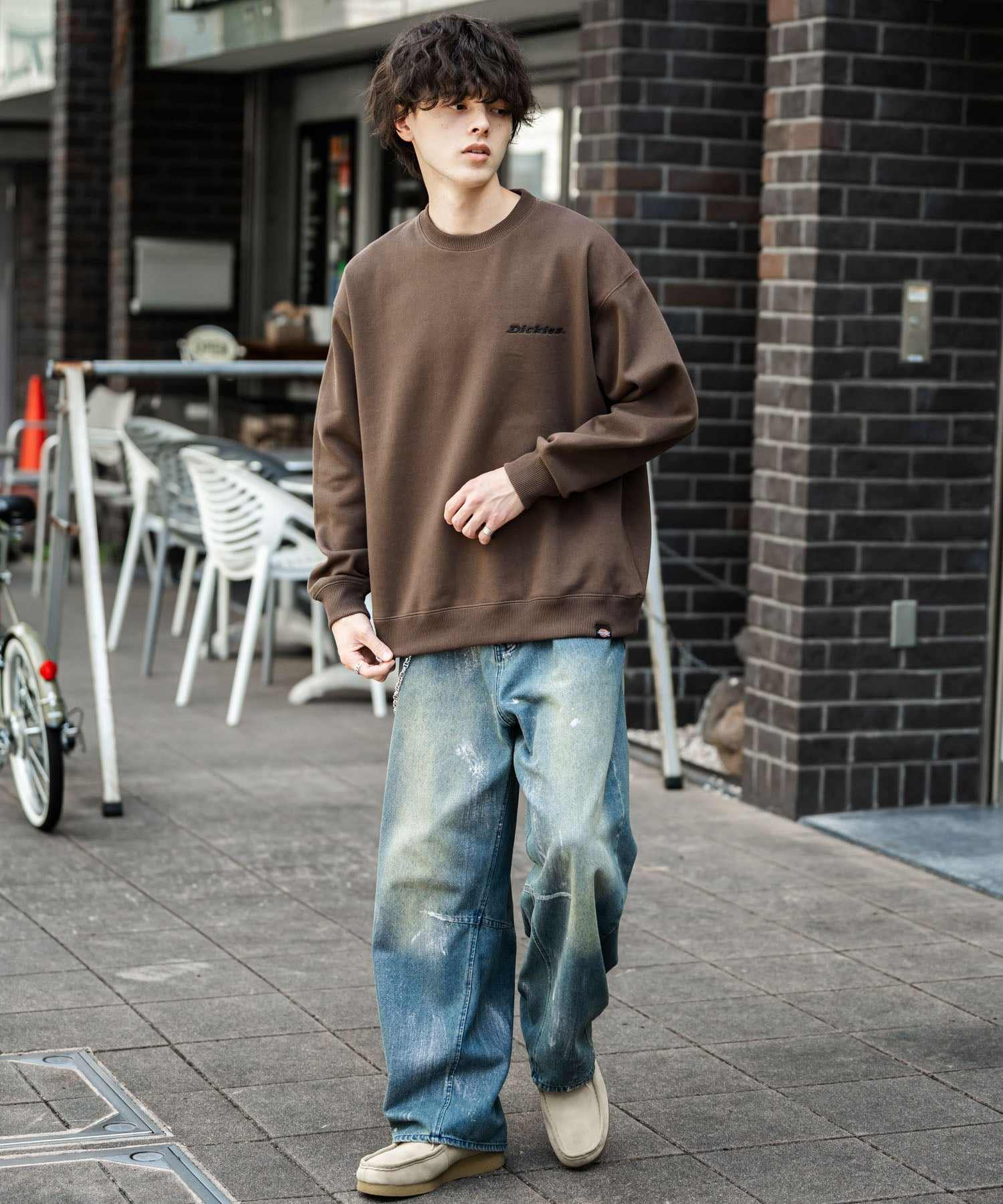 ロッキーモンロー Rocky Monroe Dickies スウェット トレーナー 裏起毛 メンズ レディース ロゴ 刺繍 ワンポイント バックプリント オーバーサイズ リラックス カジュアル 14886 (B-19.オートミール) B-19.オートミール