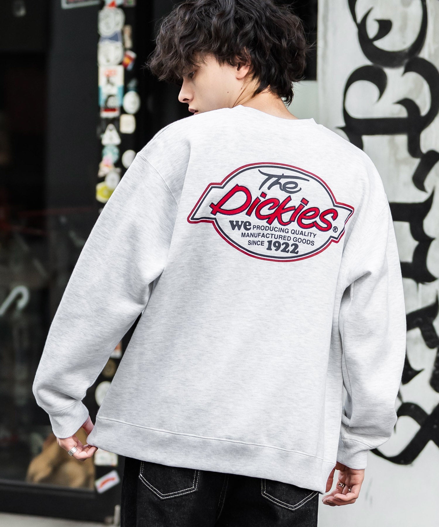 ロッキーモンロー Rocky Monroe Dickies スウェット トレーナー 裏起毛 メンズ レディース ロゴ 刺繍 ワンポイント バックプリント オーバーサイズ リラックス カジュアル 14886 (B-19.オートミール) B-19.オートミール