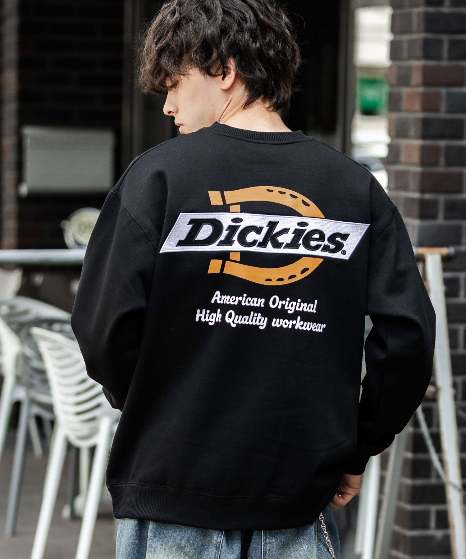 ロッキーモンロー Rocky Monroe Dickies スウェット トレーナー 裏起毛 メンズ レディース ロゴ 刺繍 ワンポイント バックプリント オーバーサイズ リラックス カジュアル 14886 (B-49.ブラック) B-49.ブラック