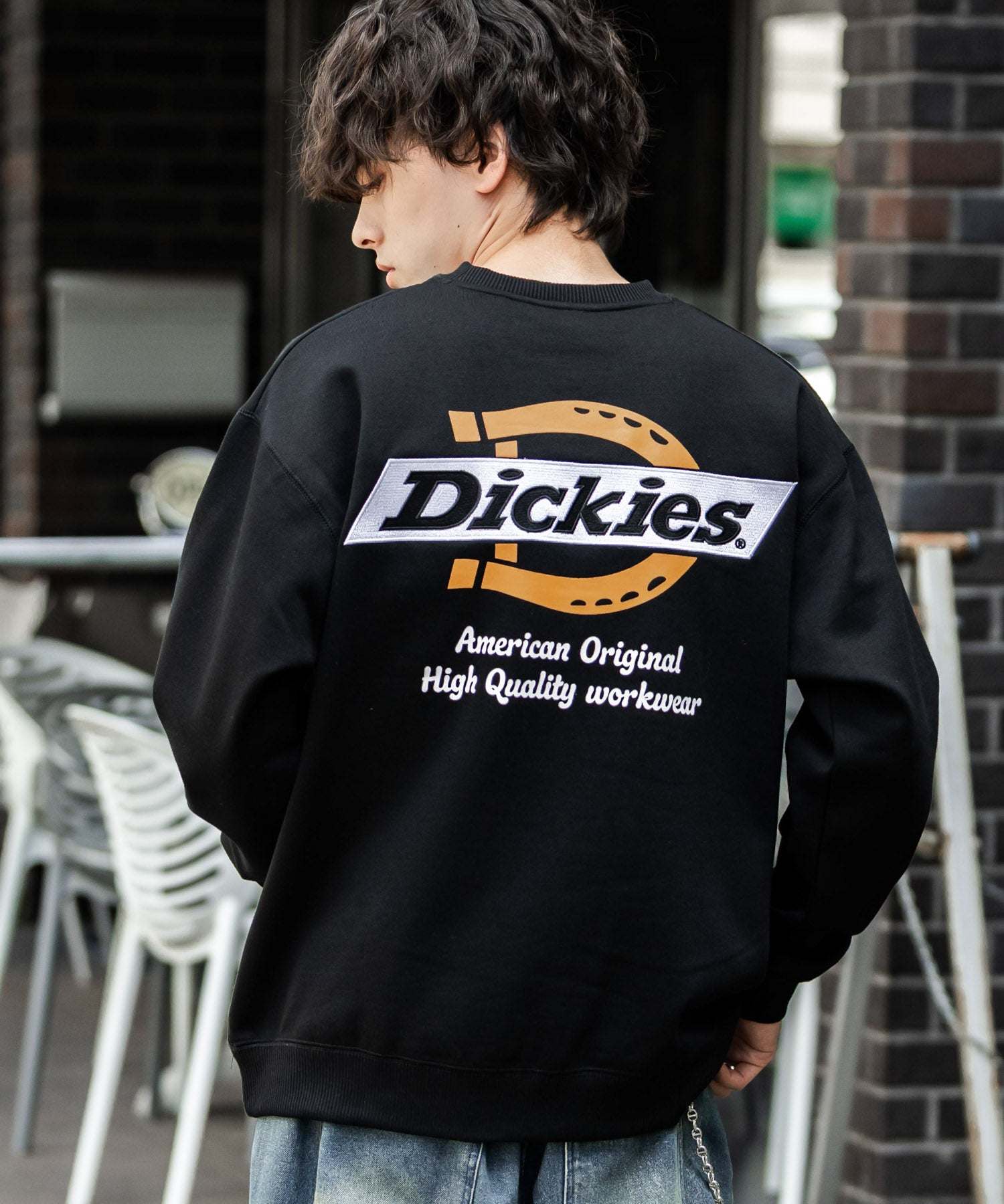 ロッキーモンロー Rocky Monroe Dickies スウェット トレーナー 裏起毛 メンズ レディース ロゴ 刺繍 ワンポイント バックプリント オーバーサイズ リラックス カジュアル 14886 (B-49.ブラック) B-49.ブラック
