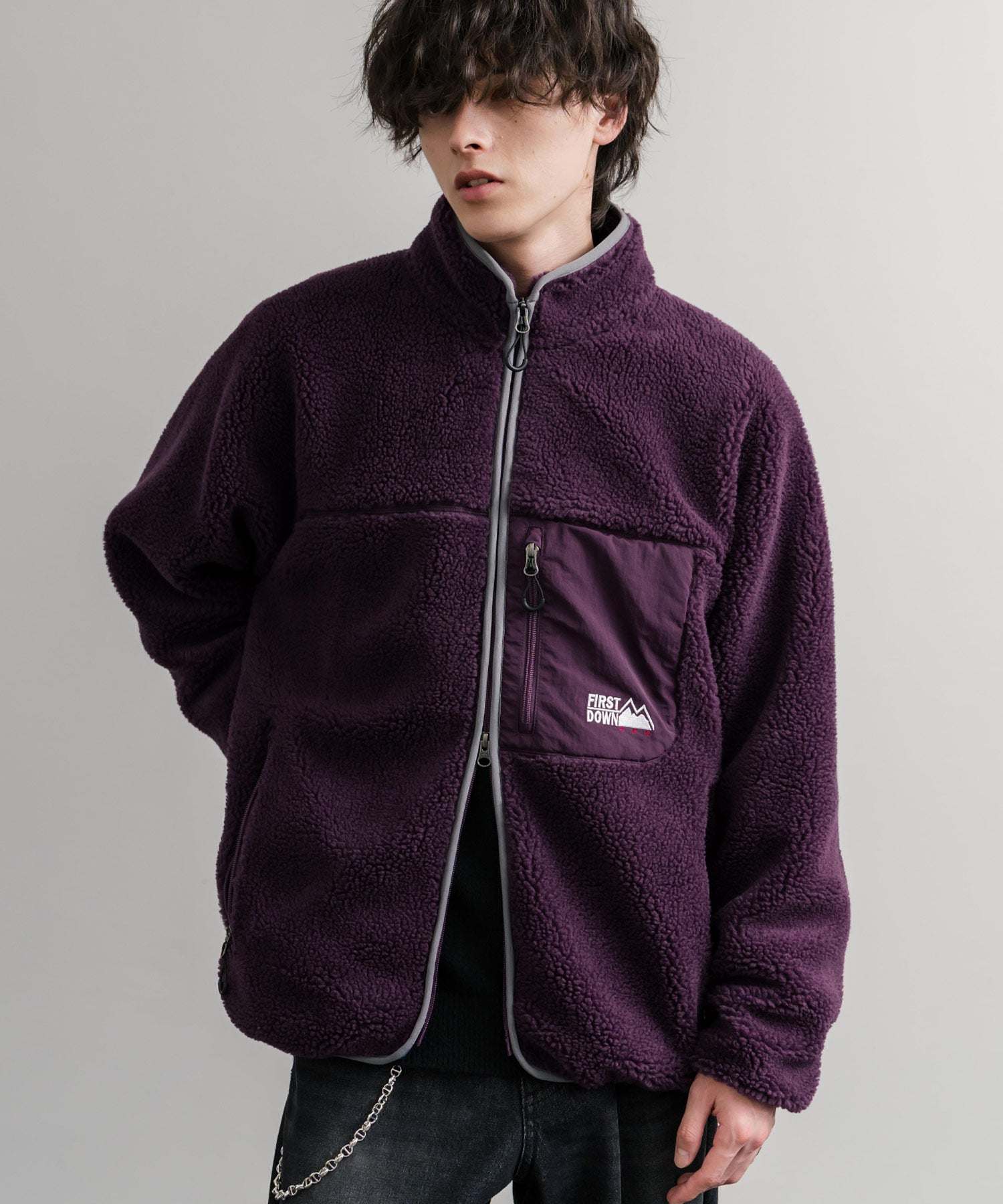ロッキーモンロー Rocky Monroe FIRST DOWN ファーストダウン ボアジャケット フリース メンズ レディース アウター ブルゾン ラグラン タンブリングボア F942021 14981 (80.パープル) 80.パープル