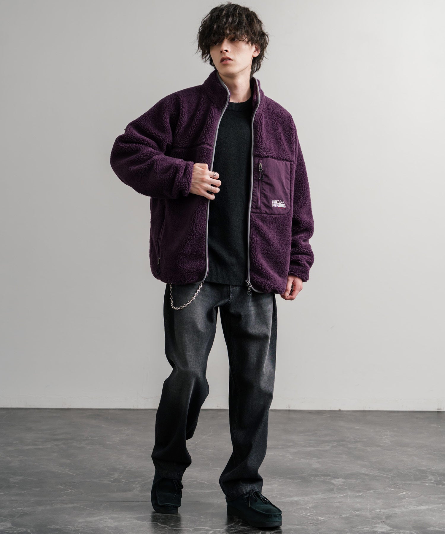 ロッキーモンロー Rocky Monroe FIRST DOWN ファーストダウン ボアジャケット フリース メンズ レディース アウター ブルゾン ラグラン タンブリングボア F942021 14981 (80.パープル) 80.パープル