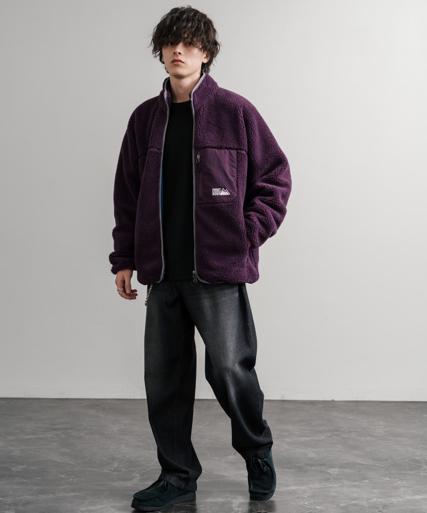 ロッキーモンロー Rocky Monroe FIRST DOWN ファーストダウン ボアジャケット フリース メンズ レディース アウター ブルゾン ラグラン タンブリングボア F942021 14981 (80.パープル) 80.パープル