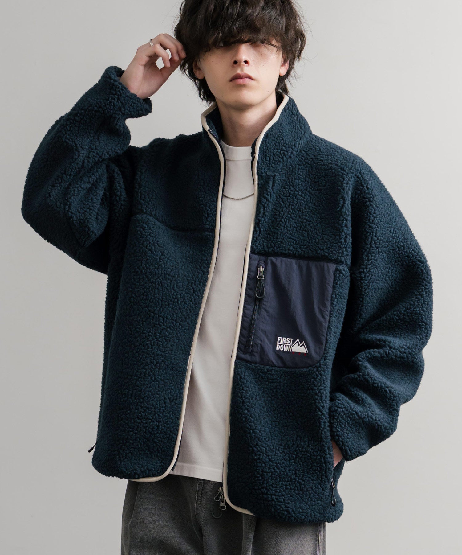 ロッキーモンロー Rocky Monroe FIRST DOWN ファーストダウン ボアジャケット フリース メンズ レディース アウター ブルゾン ラグラン タンブリングボア F942021 14981 (75.ネイビー) 75.ネイビー