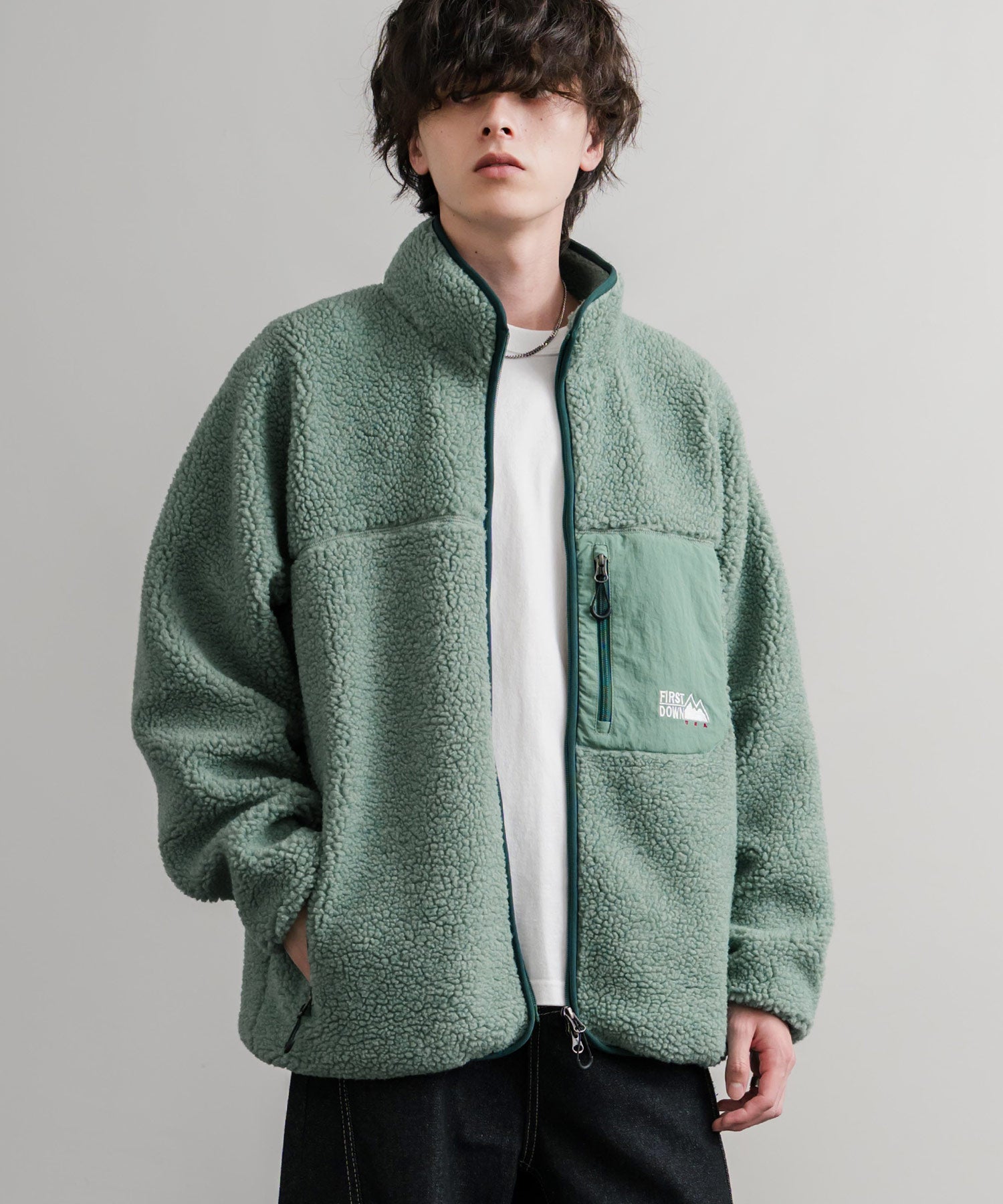 ロッキーモンロー Rocky Monroe FIRST DOWN ファーストダウン ボアジャケット フリース メンズ レディース アウター ブルゾン ラグラン タンブリングボア F942021 14981 (52.ピスタチオ) 52.ピスタチオ