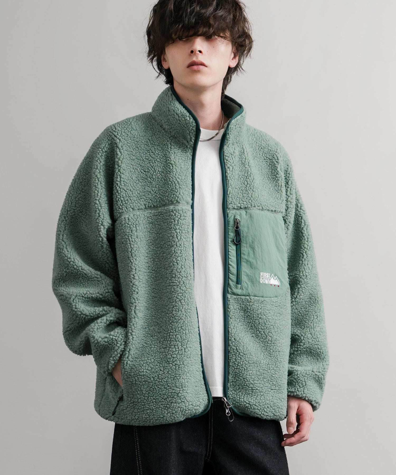 ロッキーモンロー Rocky Monroe FIRST DOWN ファーストダウン ボアジャケット フリース メンズ レディース アウター ブルゾン ラグラン タンブリングボア F942021 14981 (52.ピスタチオ) 52.ピスタチオ